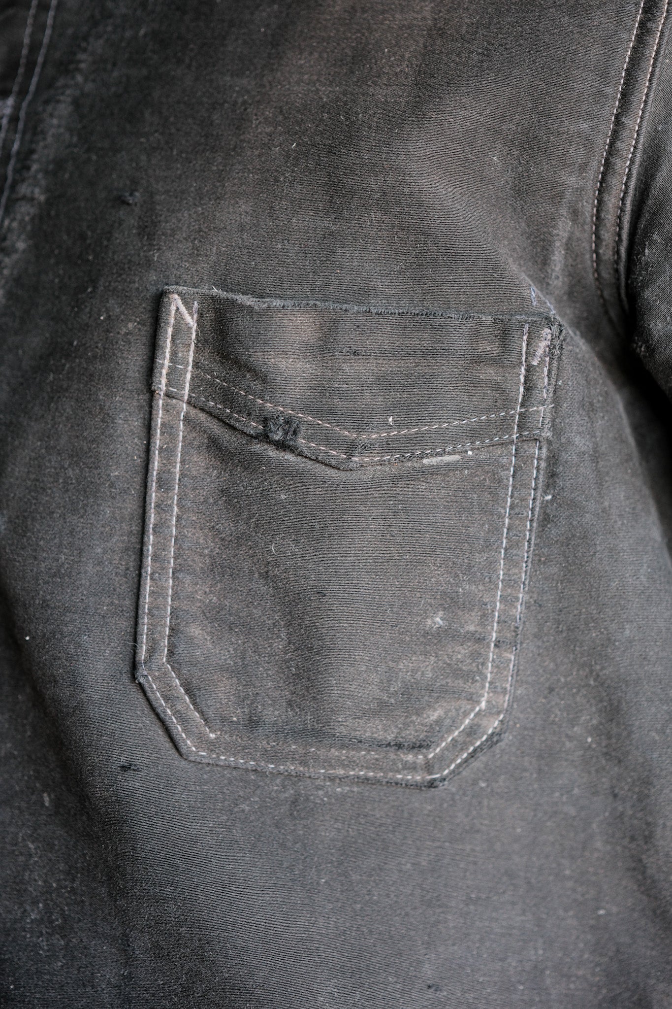 【~40's】French Vintage Black Moleskin Work Jacket "Boro"