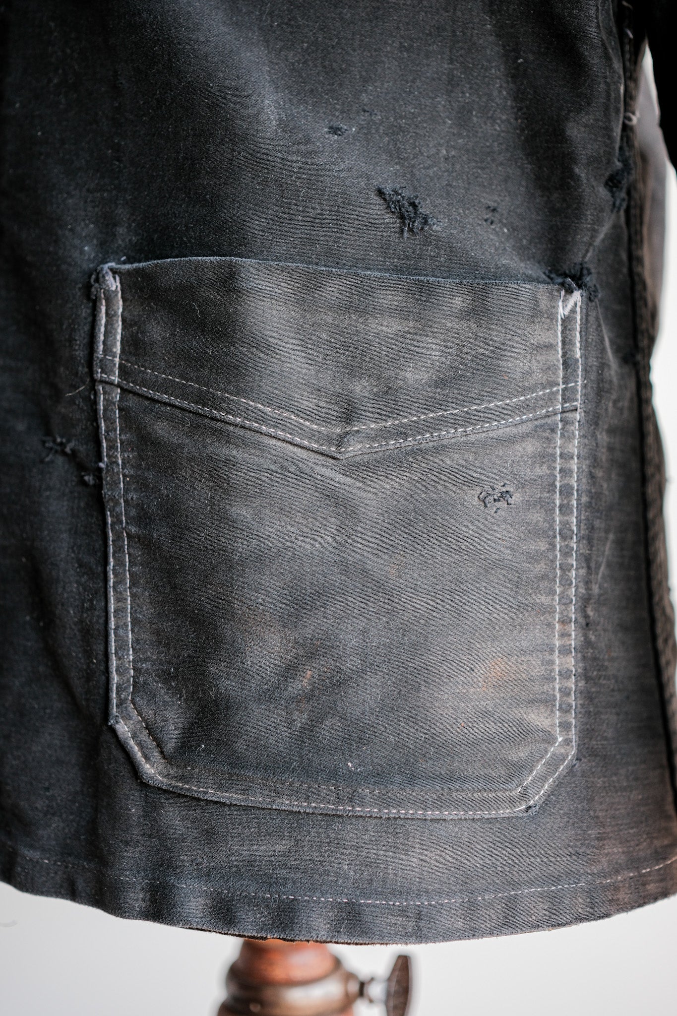 【~40's】French Vintage Black Moleskin Work Jacket "Boro"
