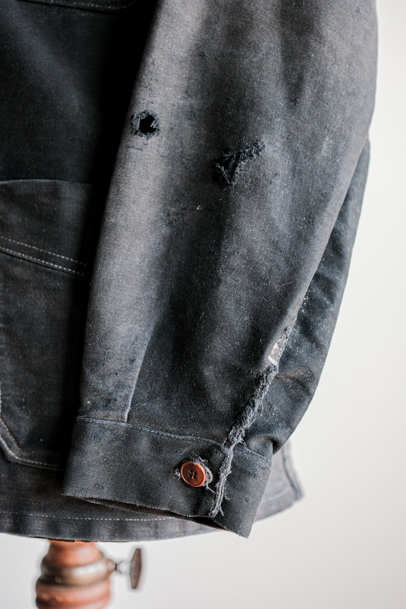 【~40's】French Vintage Black Moleskin Work Jacket "Boro"