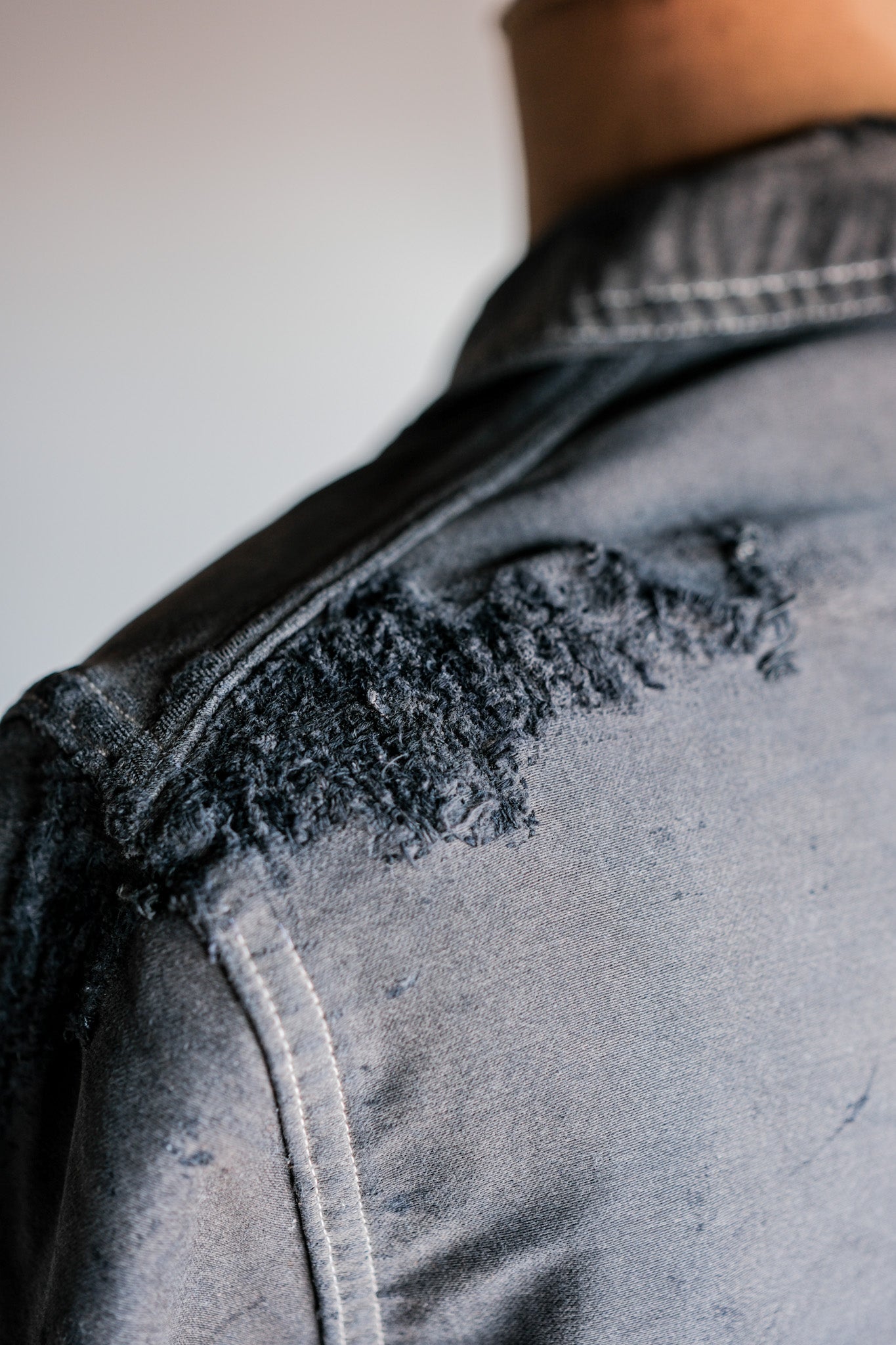 【~40's】French Vintage Black Moleskin Work Jacket "Boro"