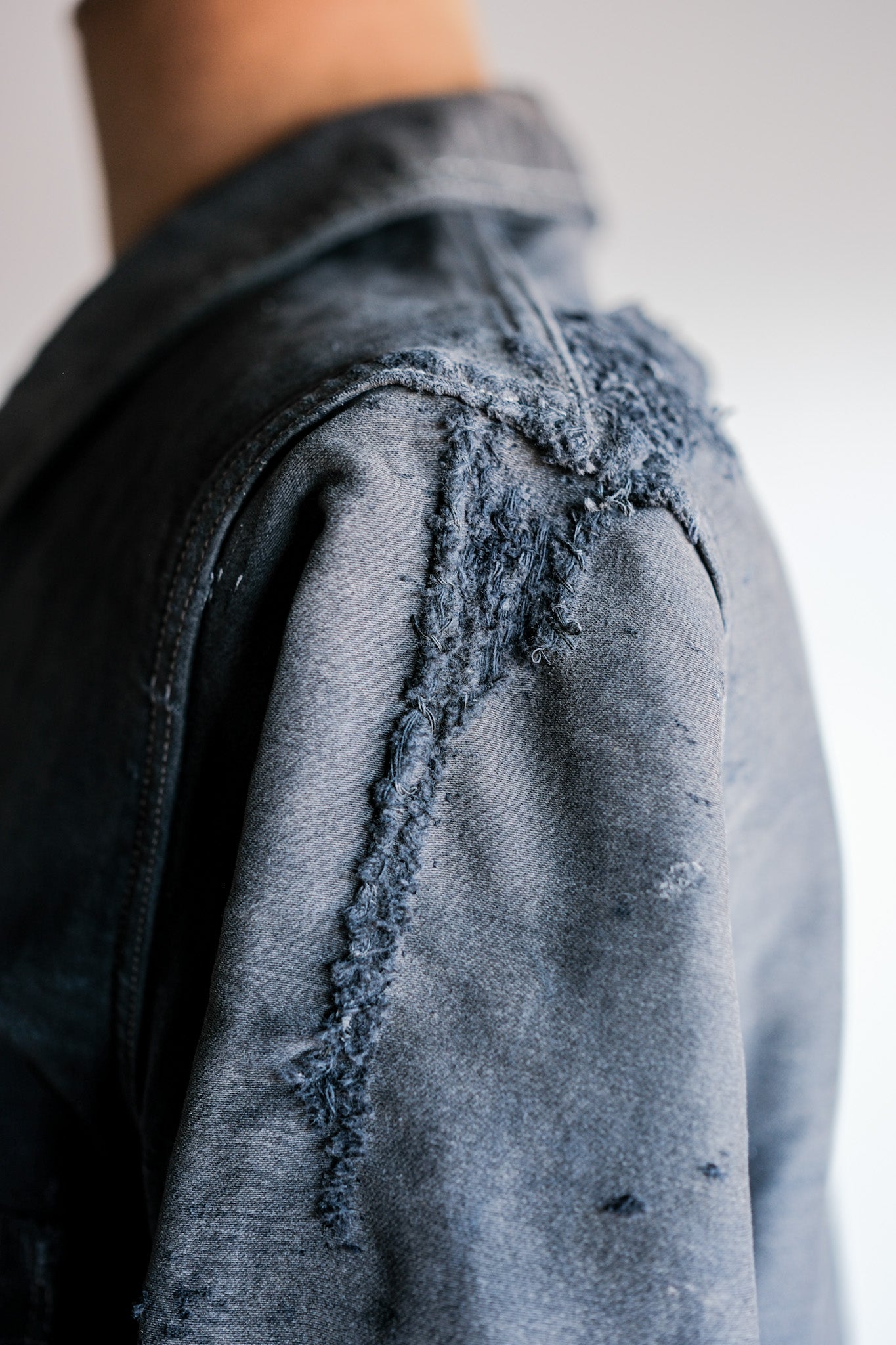 【~40's】French Vintage Black Moleskin Work Jacket "Boro"