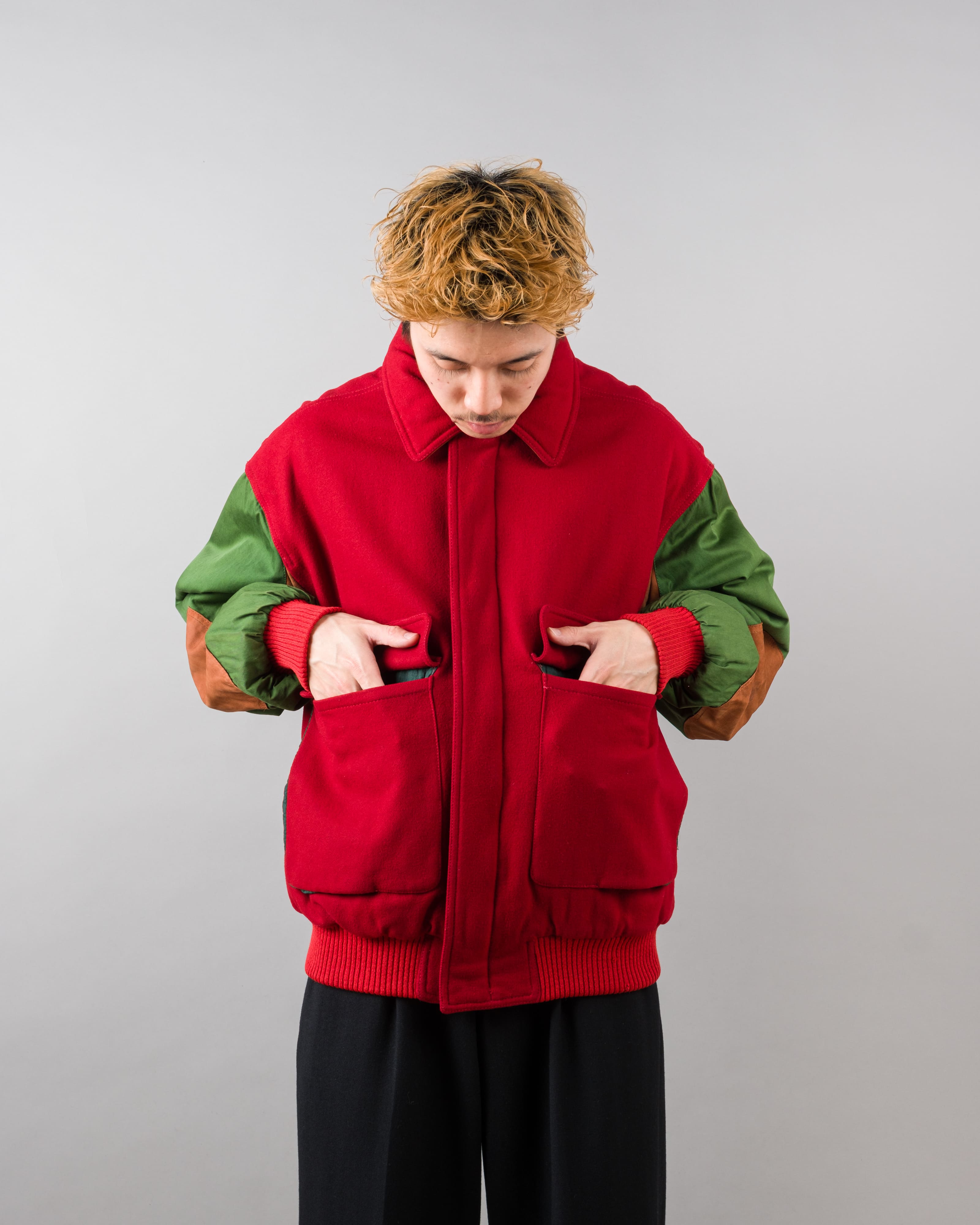 【~80’s】Vintage Façonnable Mixed Wool Crazy Pattern Blouson With Chin Strap Size.L