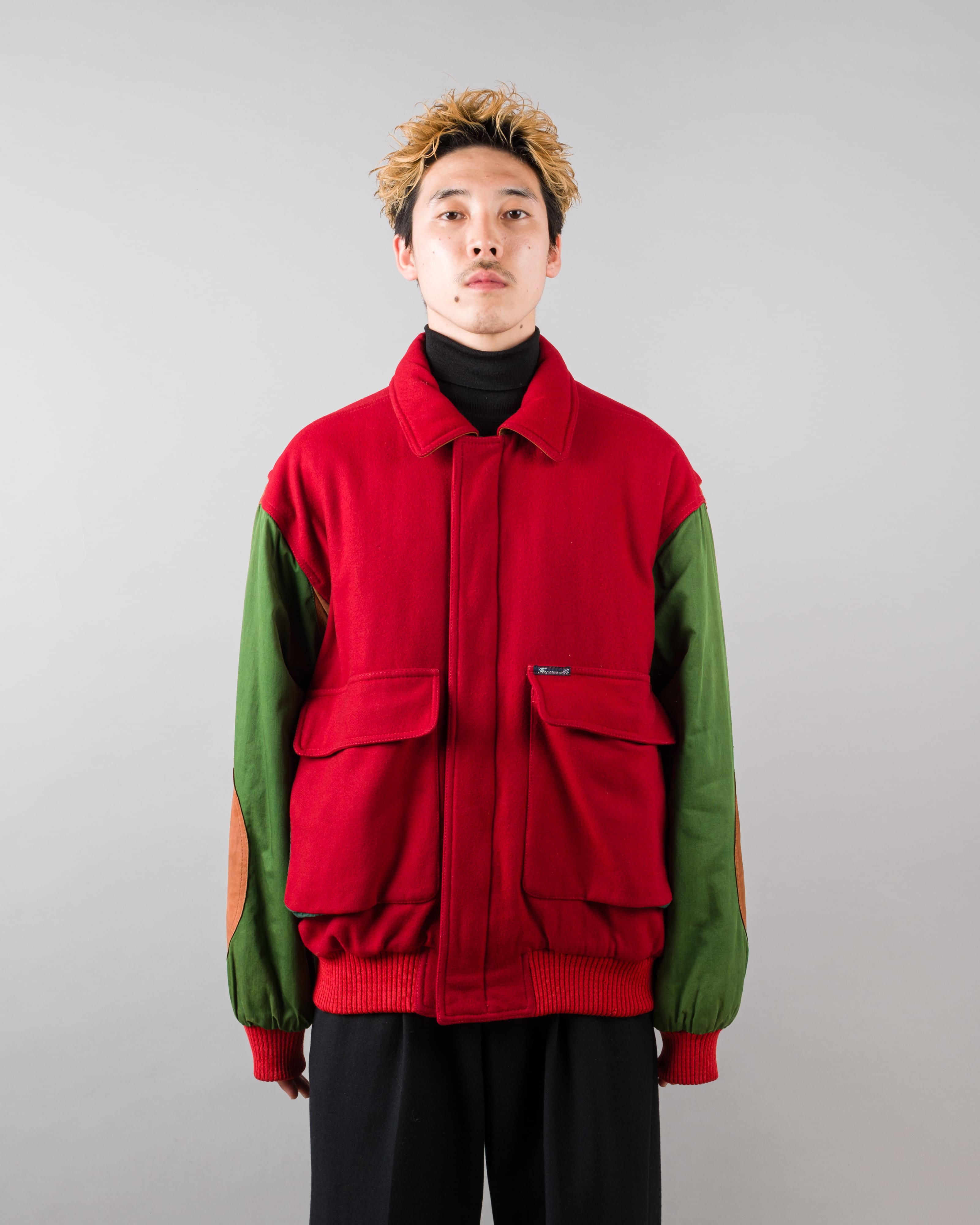 【~80’s】Vintage Façonnable Mixed Wool Crazy Pattern Blouson With Chin Strap Size.L