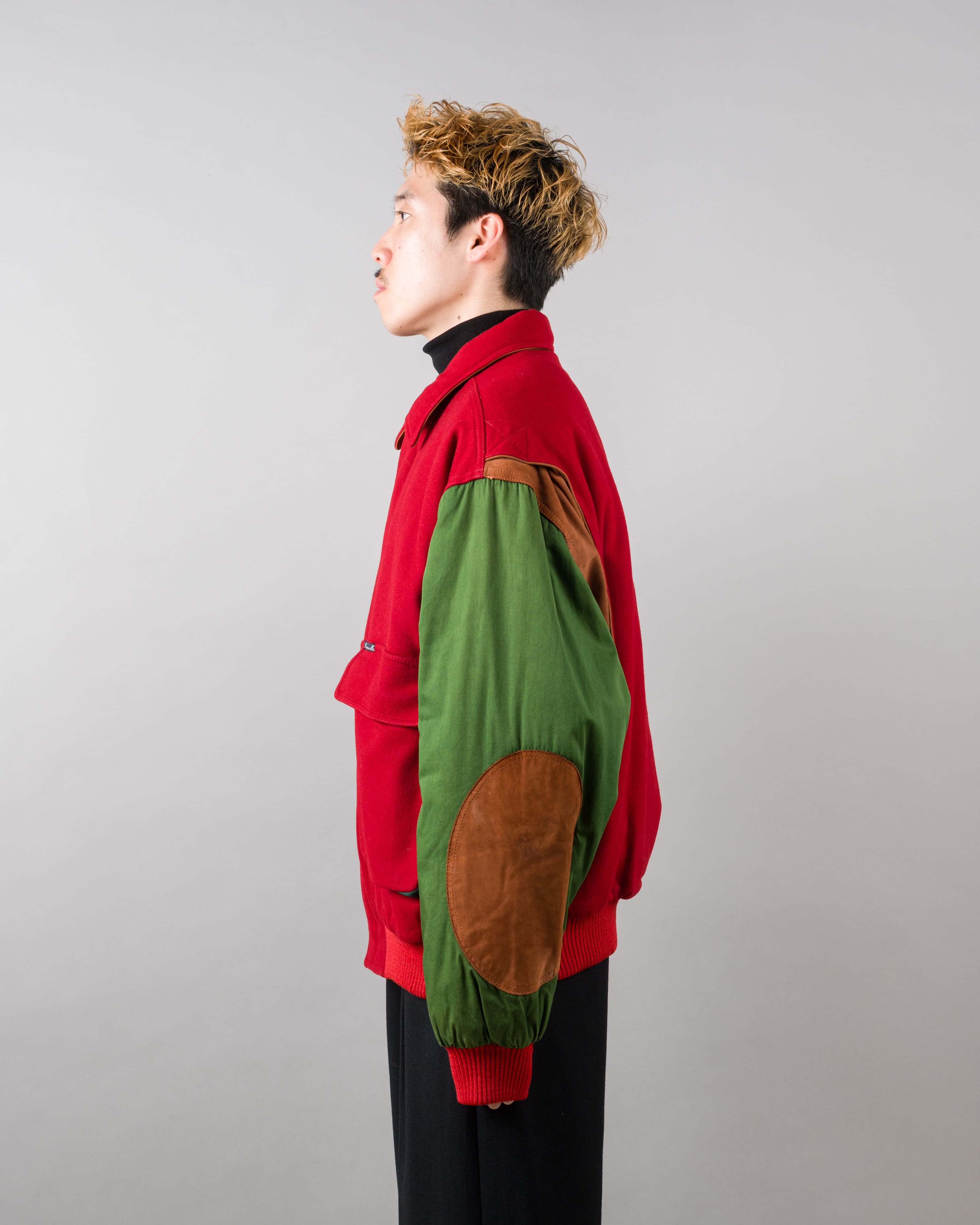 【~80’s】Vintage Façonnable Mixed Wool Crazy Pattern Blouson With Chin Strap Size.L