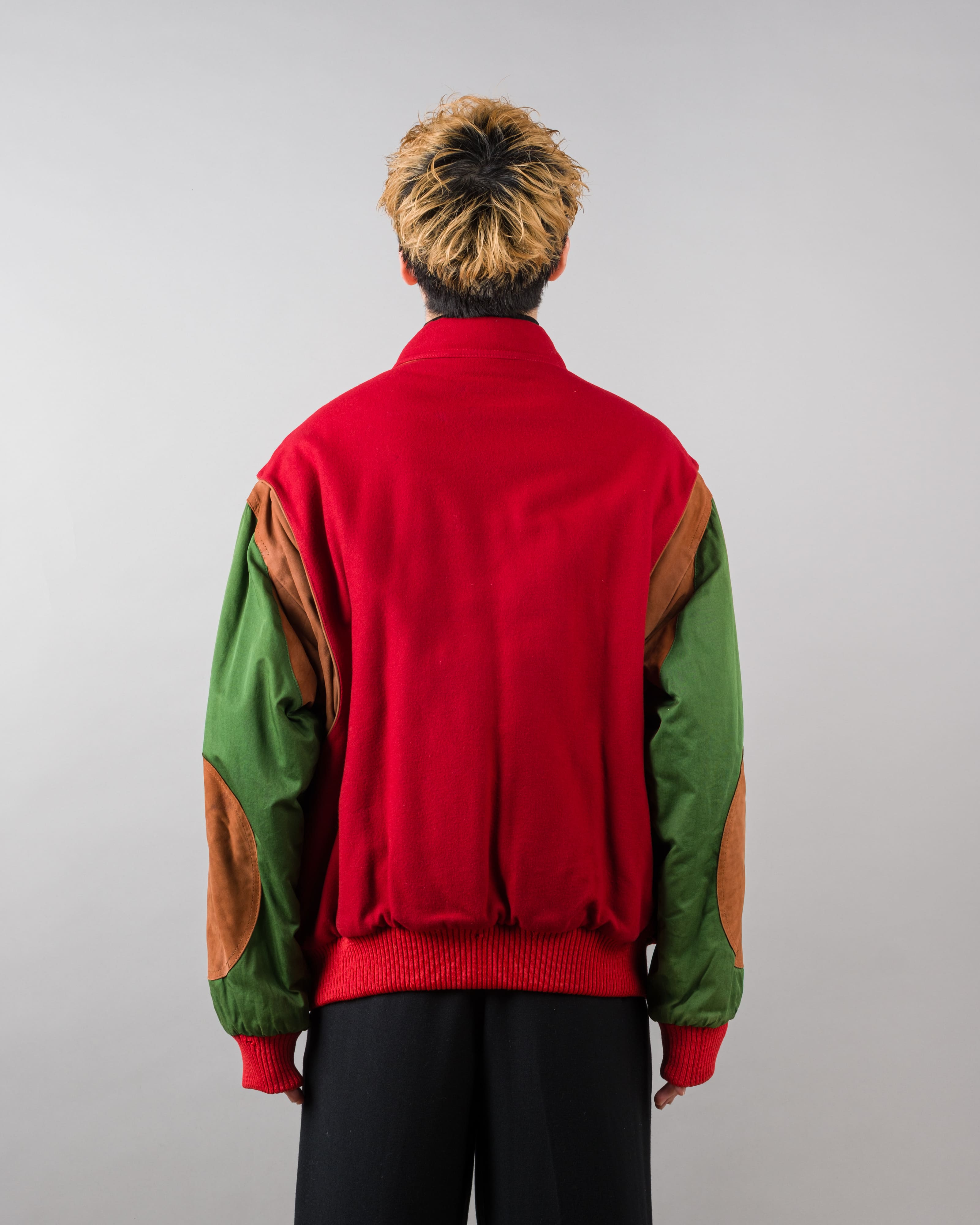 【~80’s】Vintage Façonnable Mixed Wool Crazy Pattern Blouson With Chin Strap Size.L