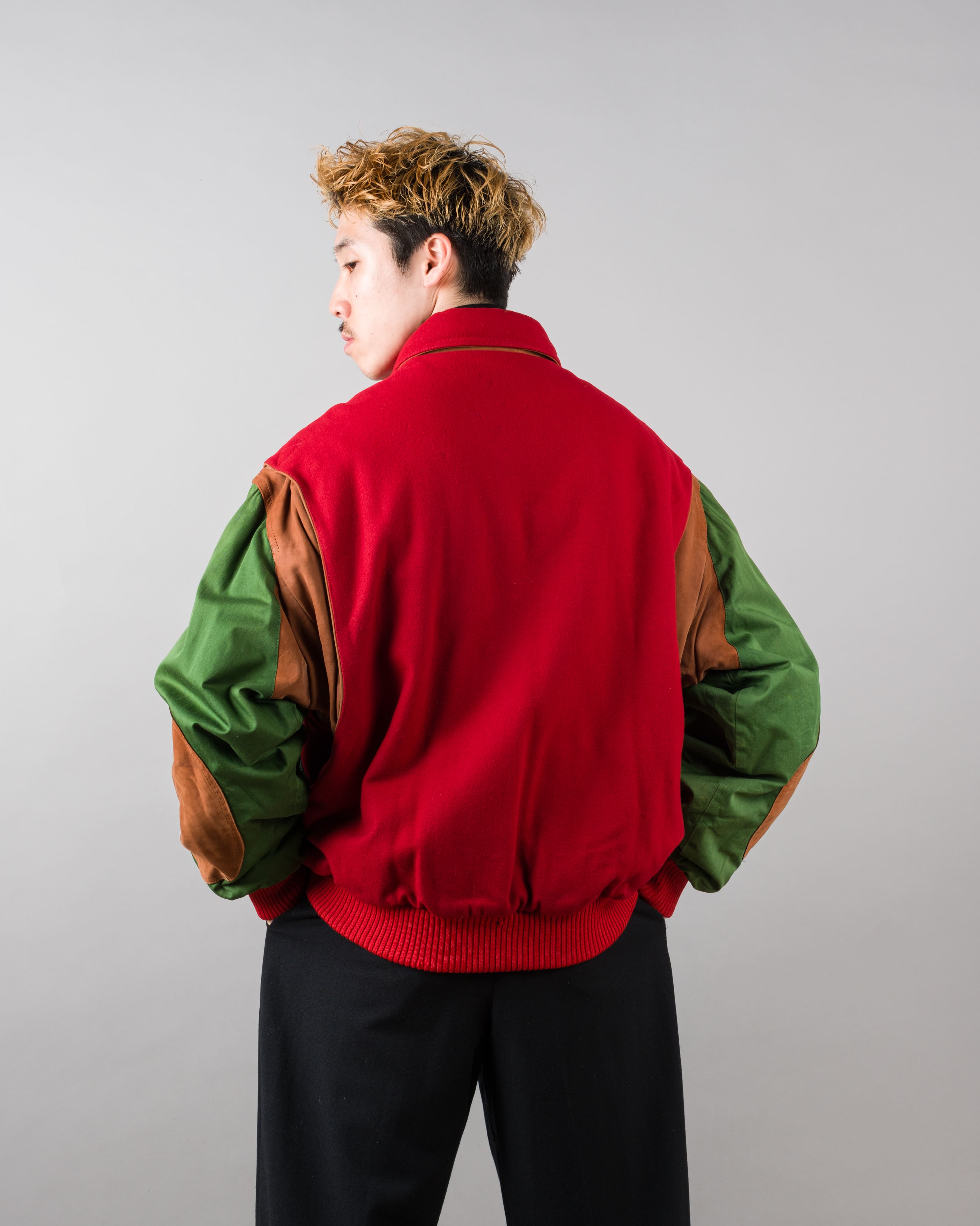 【~80’s】Vintage Façonnable Mixed Wool Crazy Pattern Blouson With Chin Strap Size.L