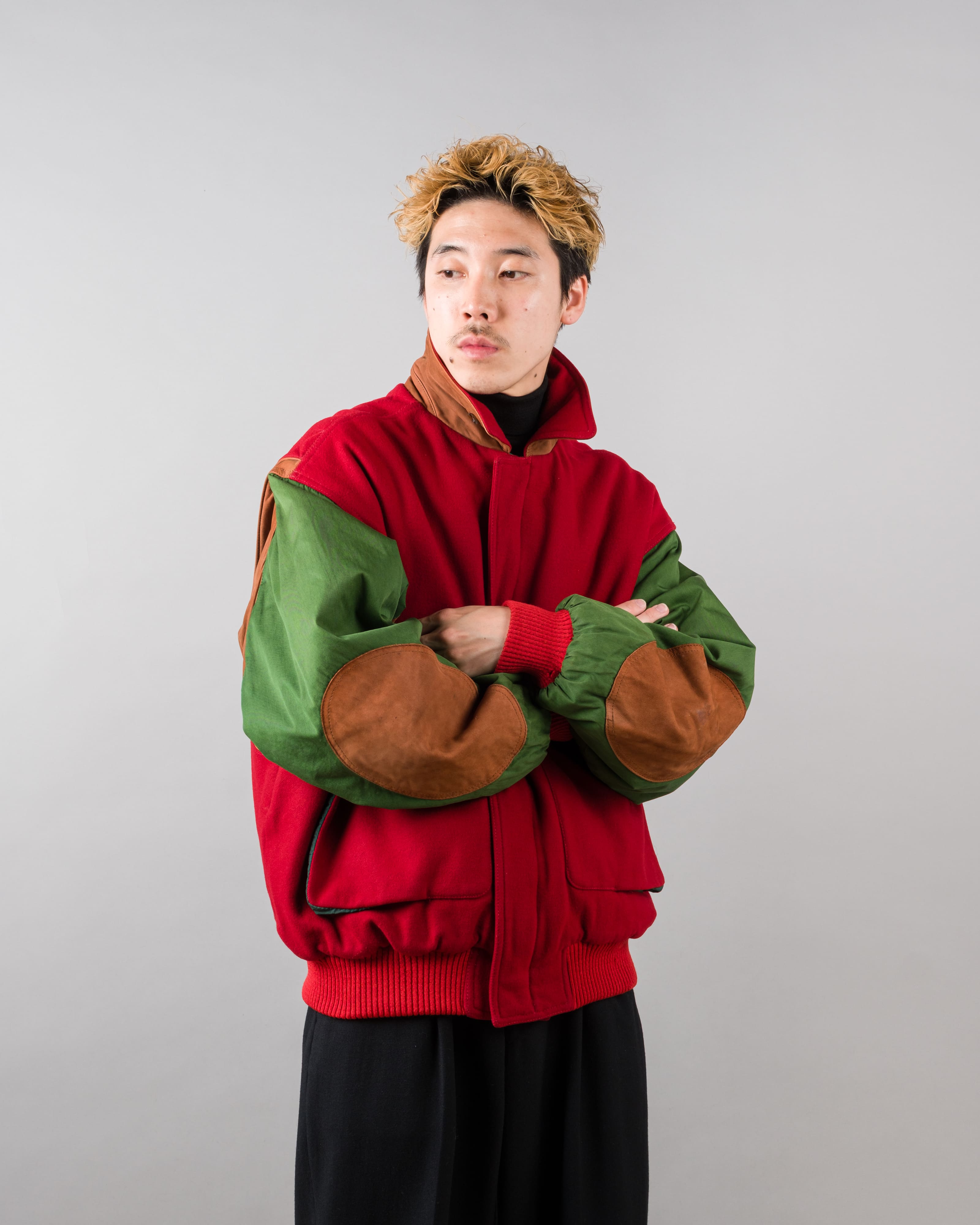 【~80’s】Vintage Façonnable Mixed Wool Crazy Pattern Blouson With Chin Strap Size.L