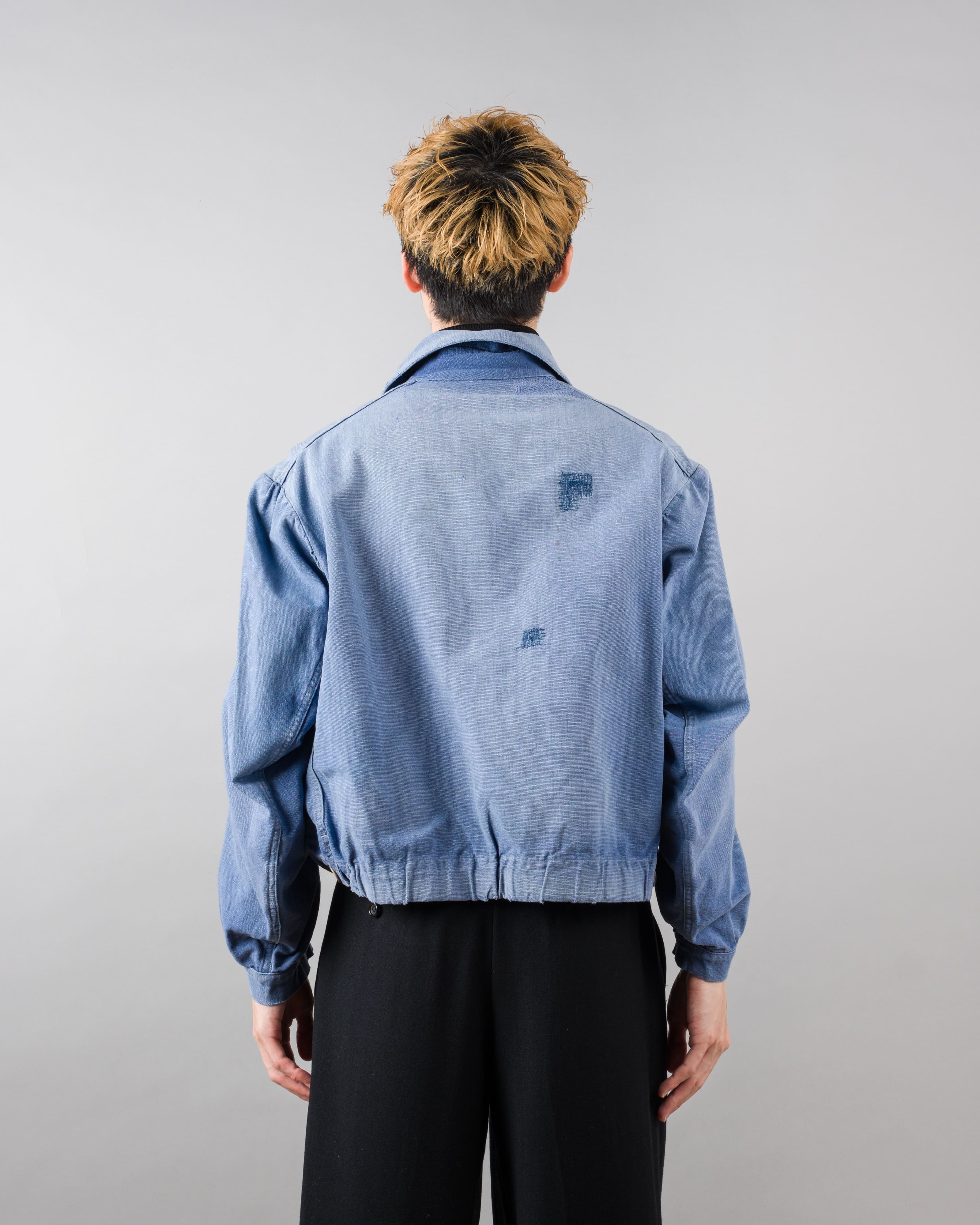 【~40's】French Vintage Blue Metis Half Zip Pullover Work Short Jacket