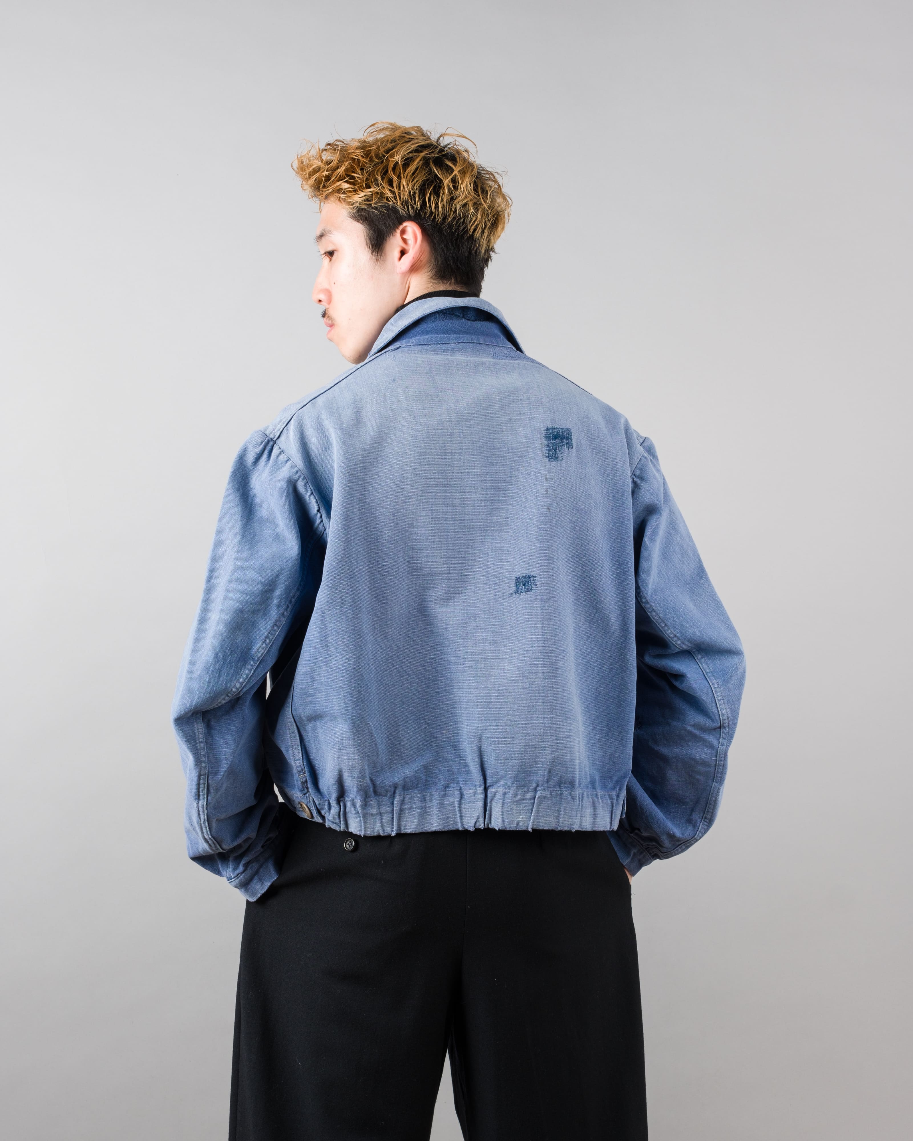 【~40's】French Vintage Blue Metis Half Zip Pullover Work Short Jacket