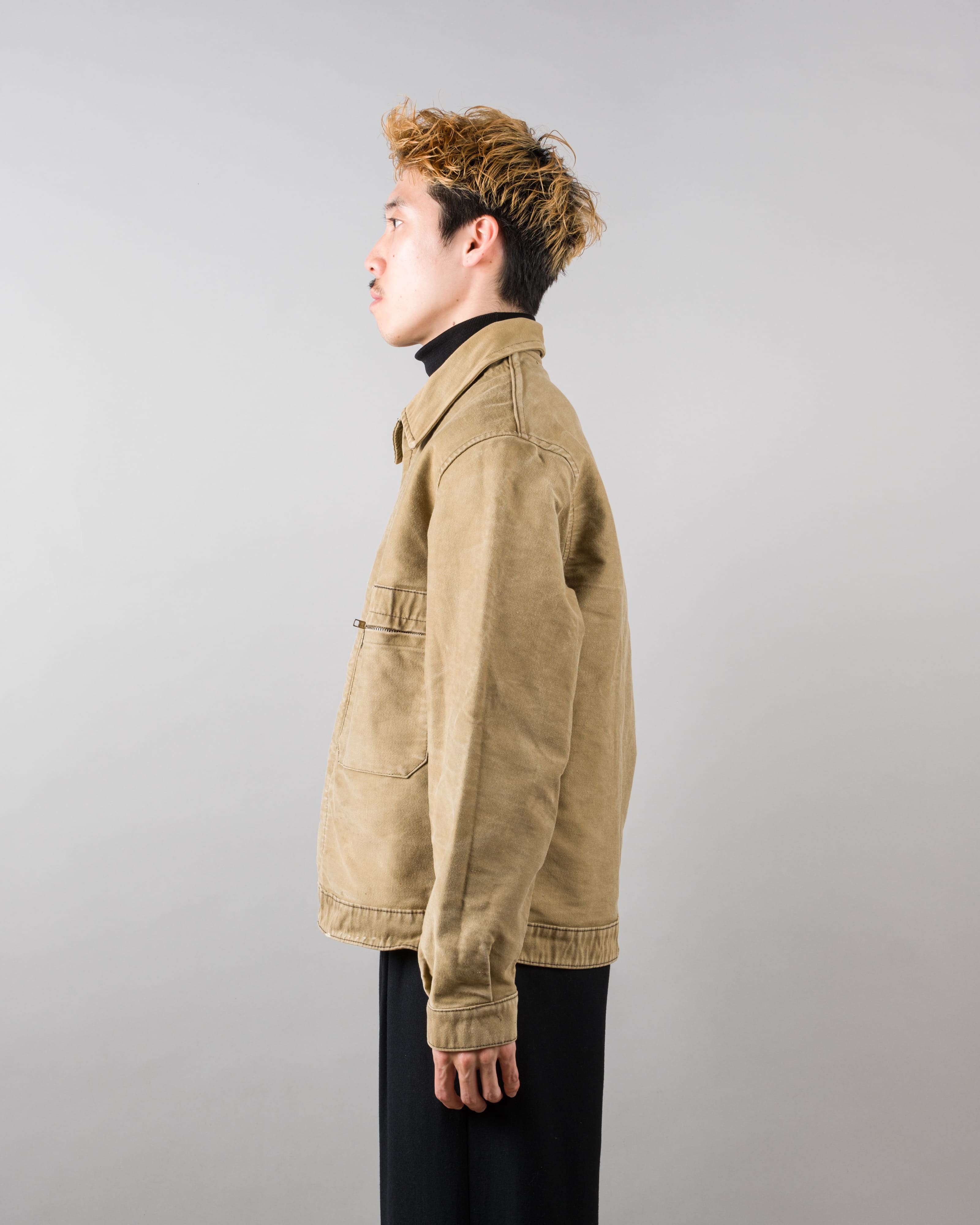 【~50's】French Vintage Brown Beige Moleskin Cyclist Jacket