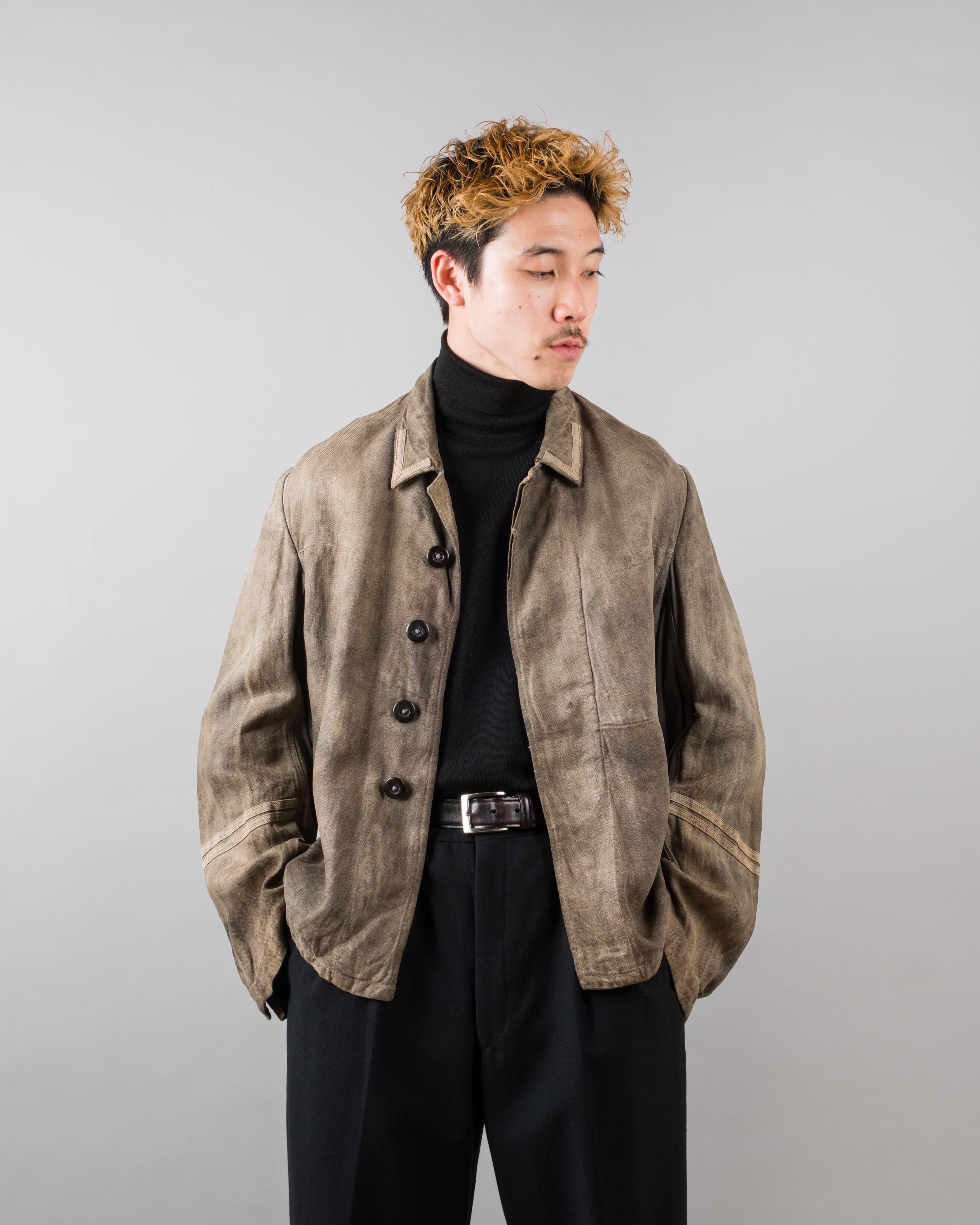 【~30's】German Air Force Gray Drillich HBT Linen Work Jacket "Unusual Color" "Luftwaffe"