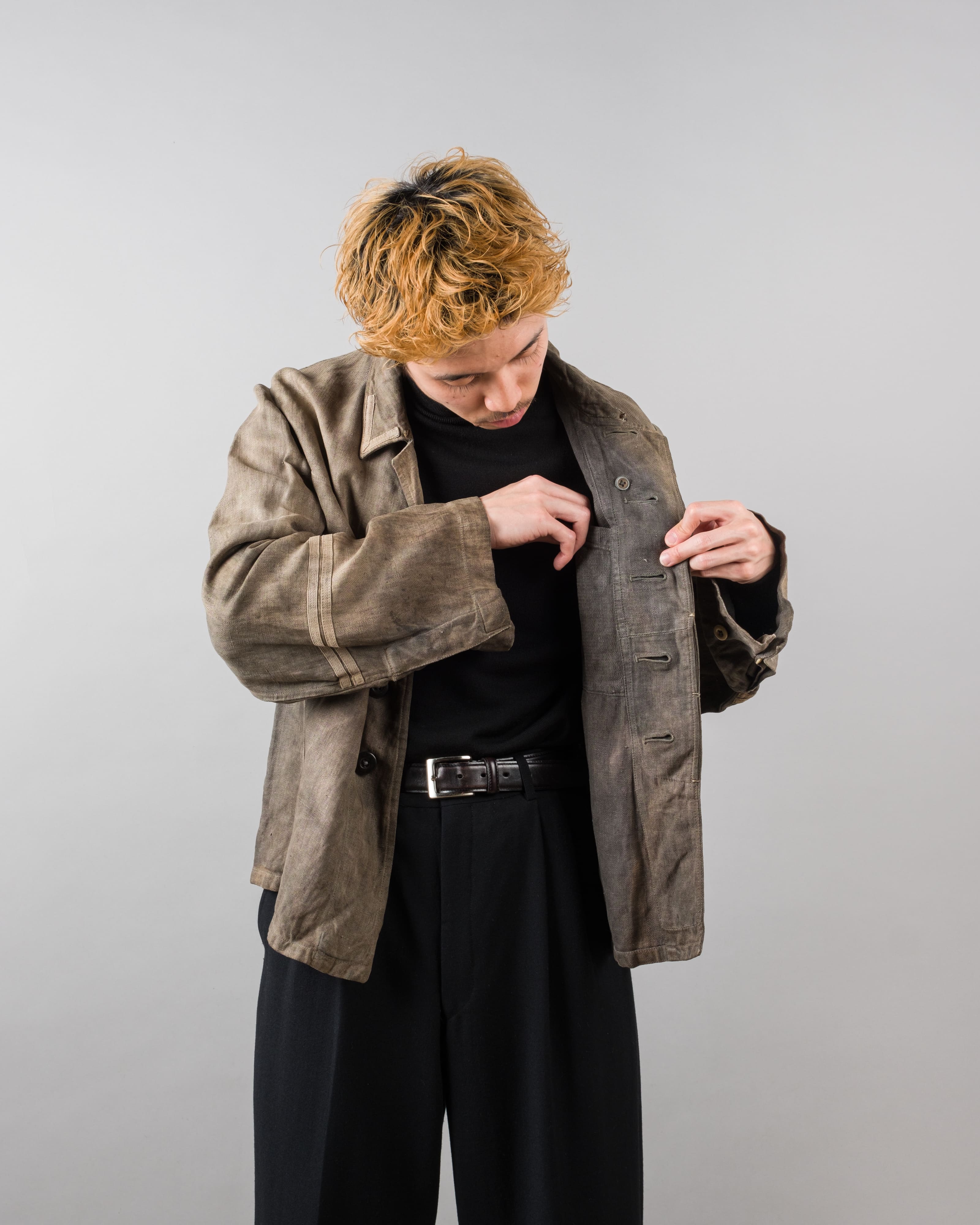 【~30's】German Air Force Gray Drillich HBT Linen Work Jacket "Unusual Color" "Luftwaffe"