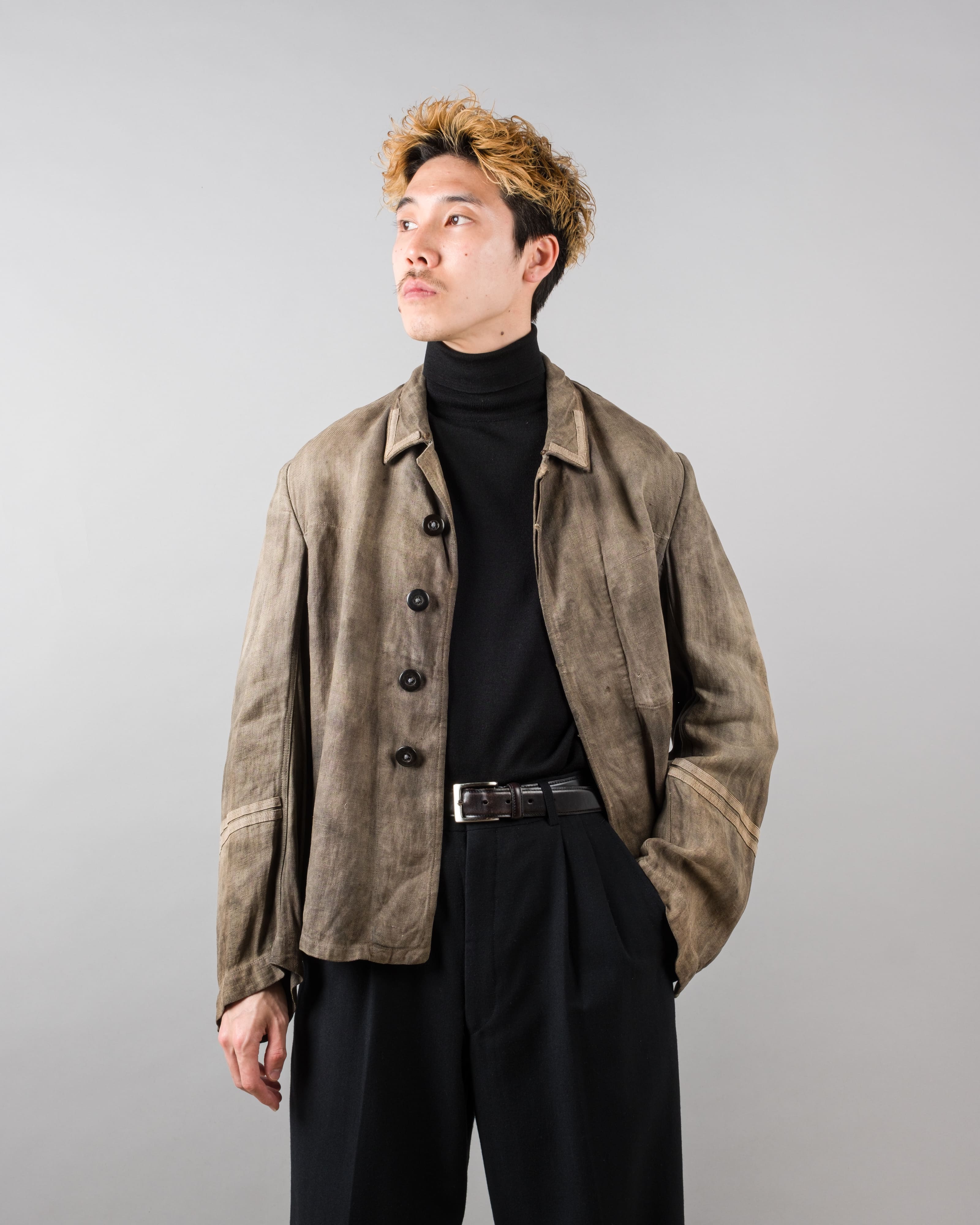 【~30's】German Air Force Gray Drillich HBT Linen Work Jacket "Unusual Color" "Luftwaffe"