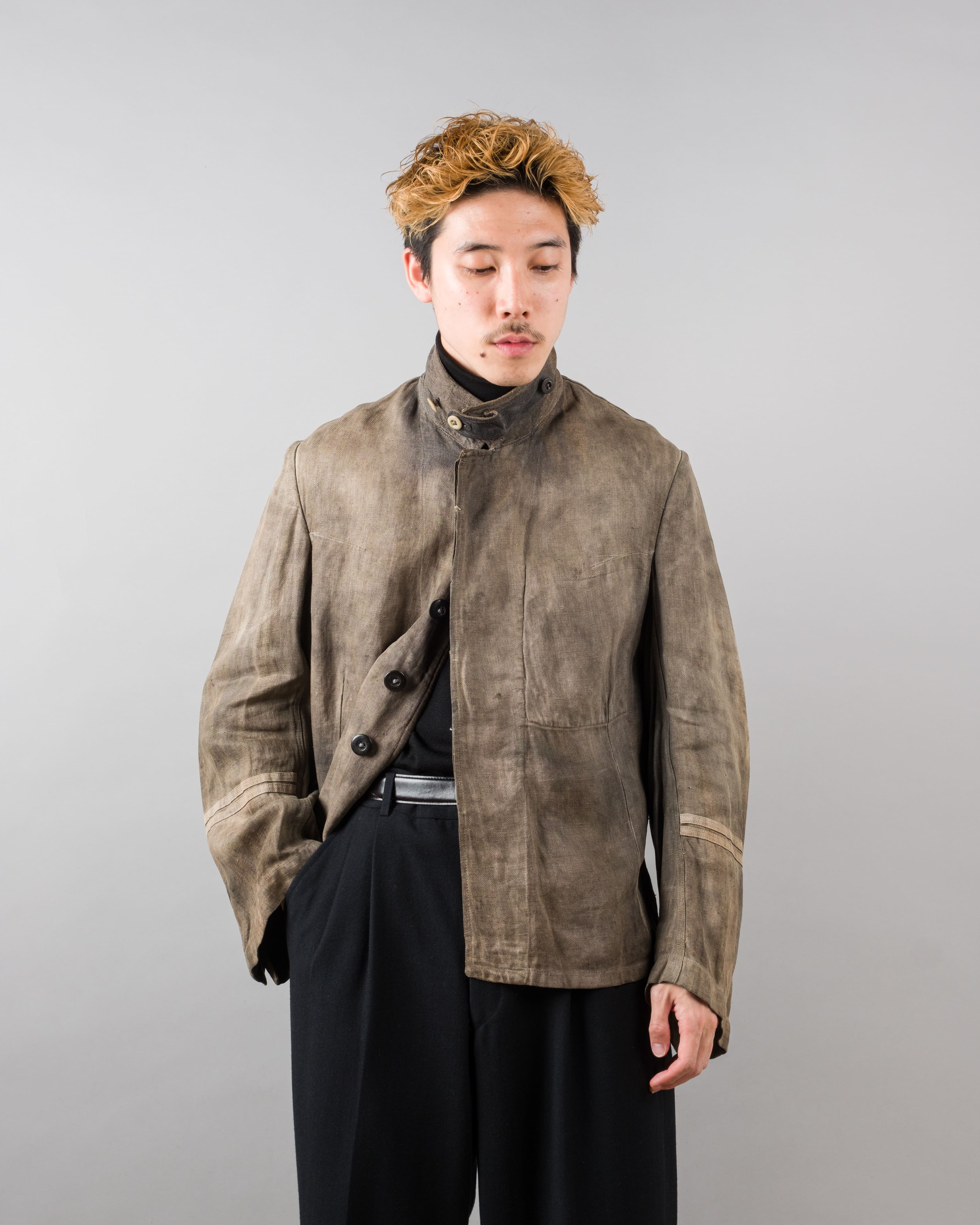 【~30's】German Air Force Gray Drillich HBT Linen Work Jacket "Unusual Color" "Luftwaffe"