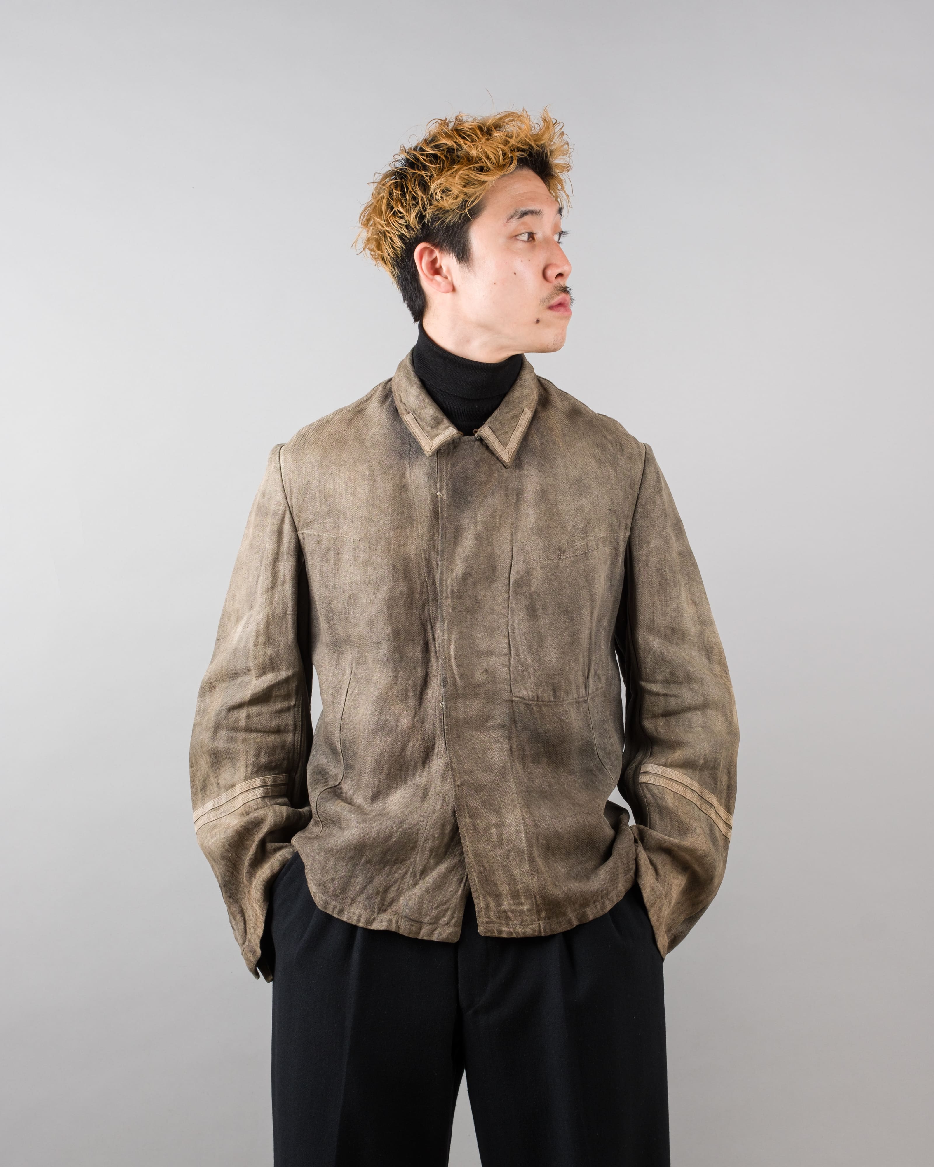 【~30's】German Air Force Gray Drillich HBT Linen Work Jacket "Unusual Color" "Luftwaffe"