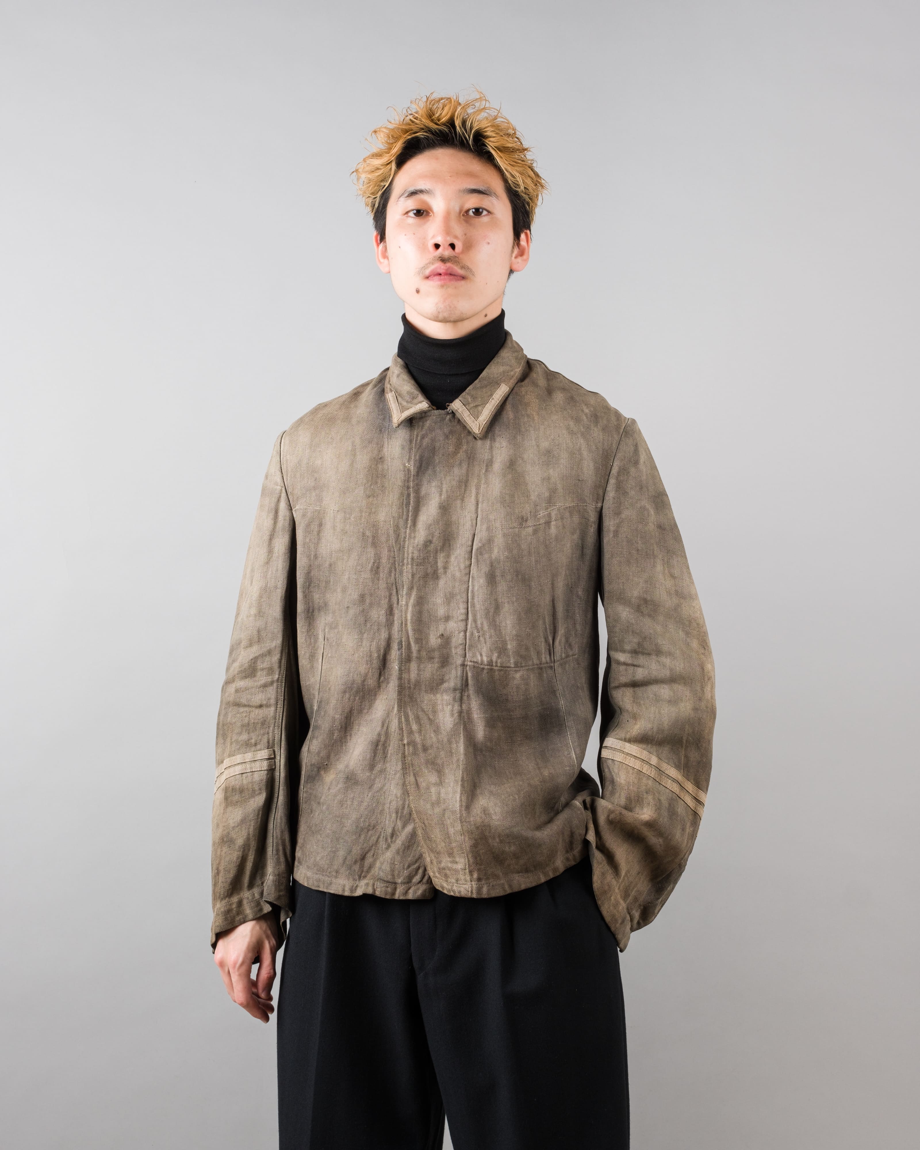 【~30's】German Air Force Gray Drillich HBT Linen Work Jacket "Unusual Color" "Luftwaffe"