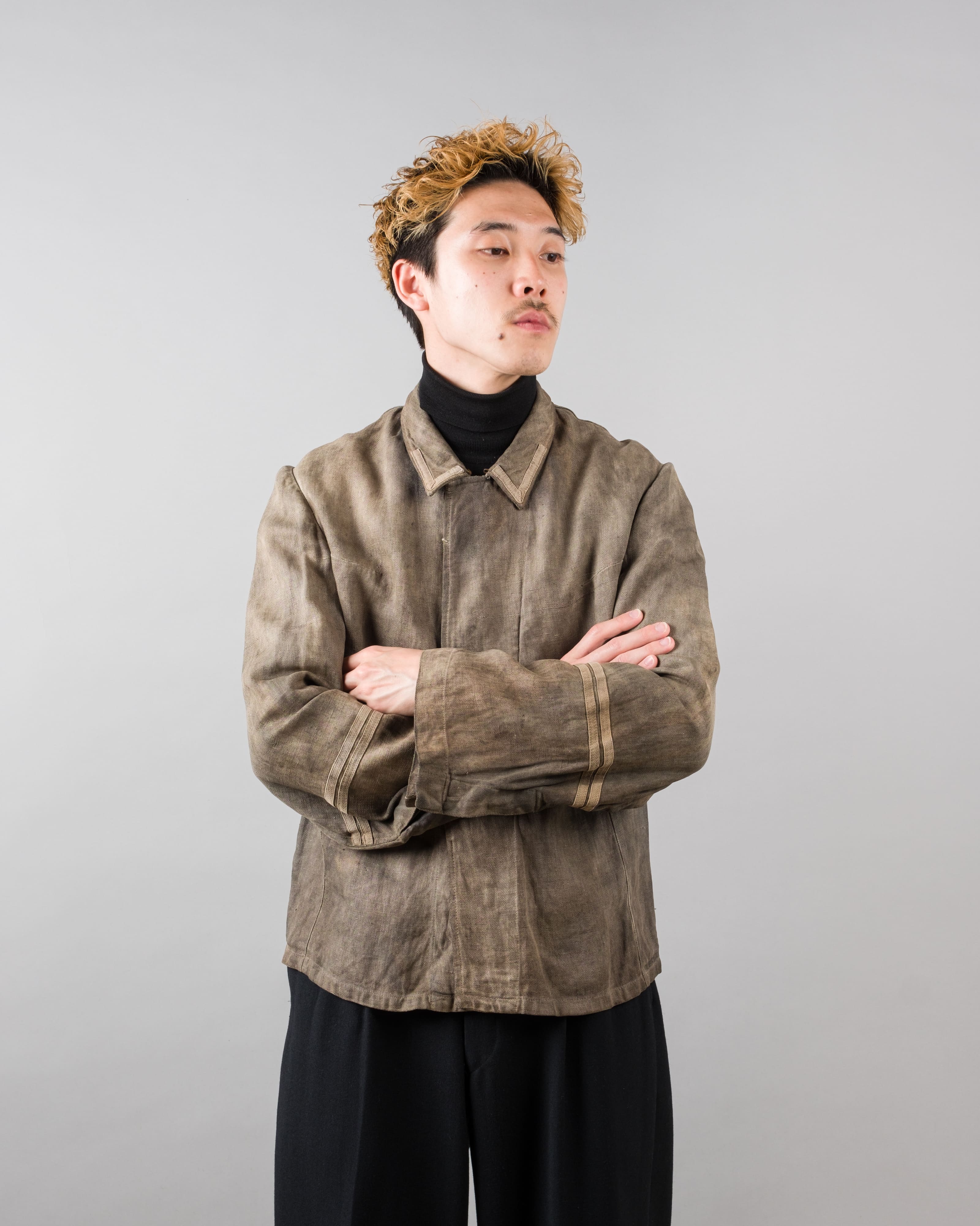 【~30's】German Air Force Gray Drillich HBT Linen Work Jacket "Unusual Color" "Luftwaffe"