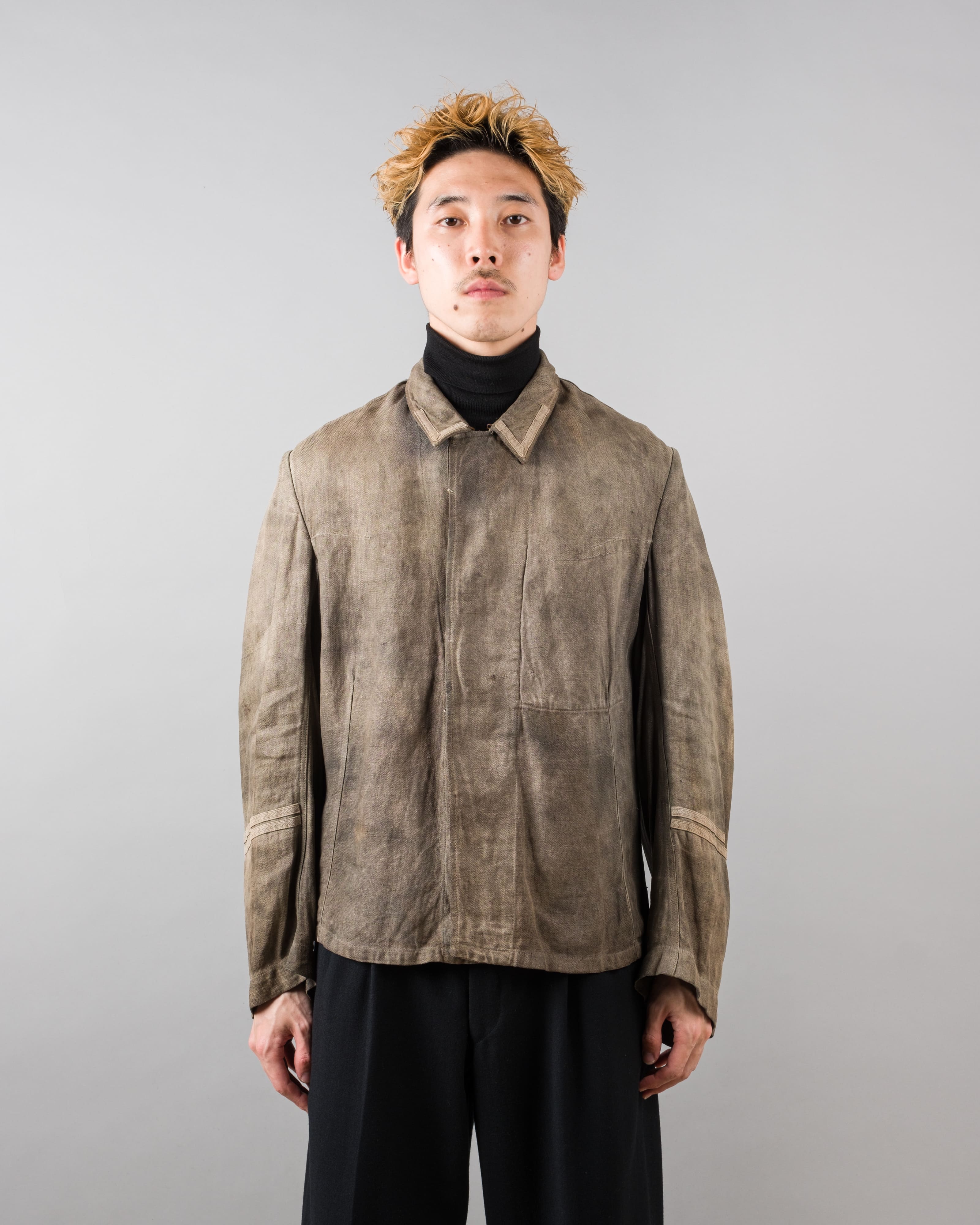 【~30's】German Air Force Gray Drillich HBT Linen Work Jacket "Unusual Color" "Luftwaffe"