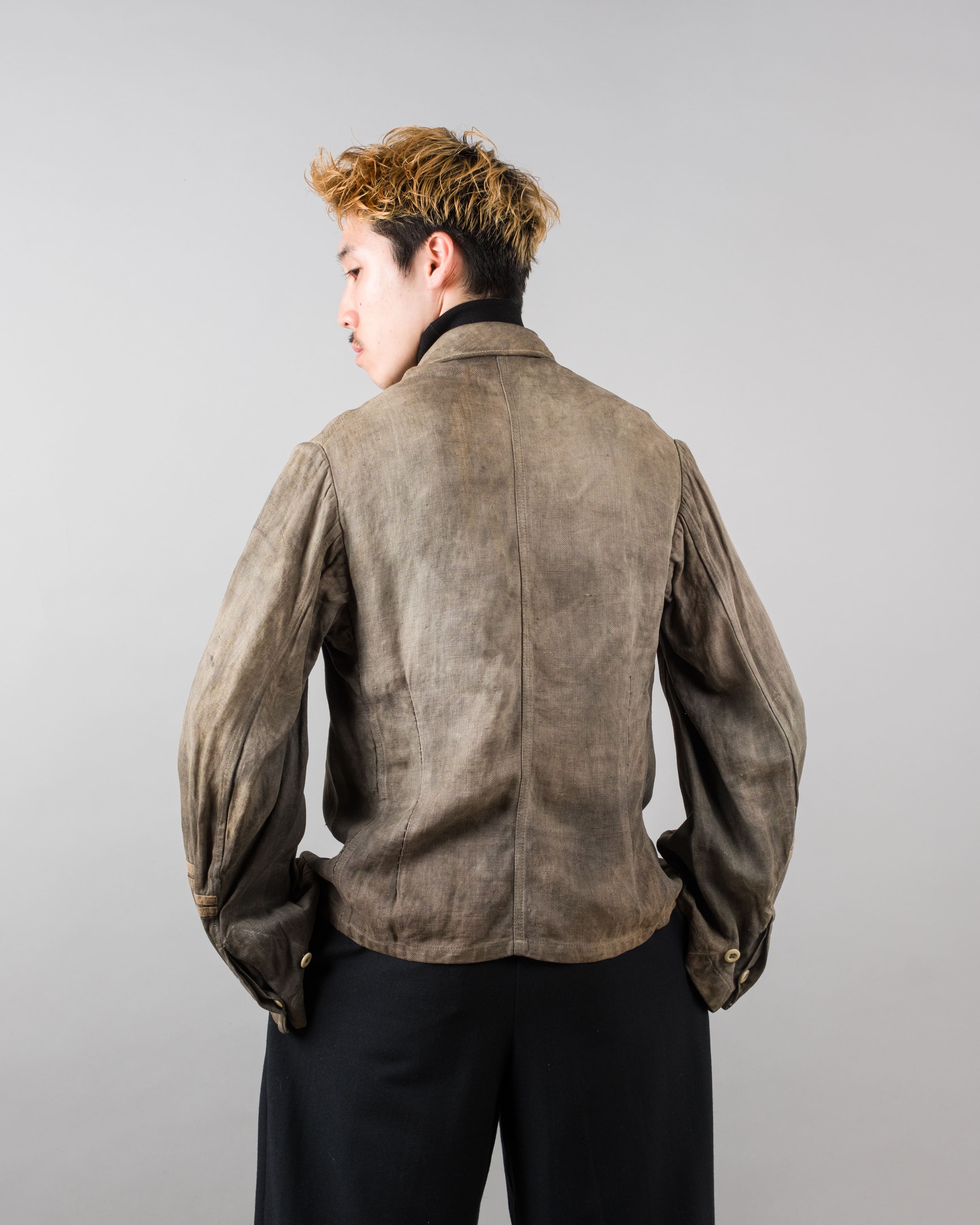 【~30's】German Air Force Gray Drillich HBT Linen Work Jacket "Unusual Color" "Luftwaffe"