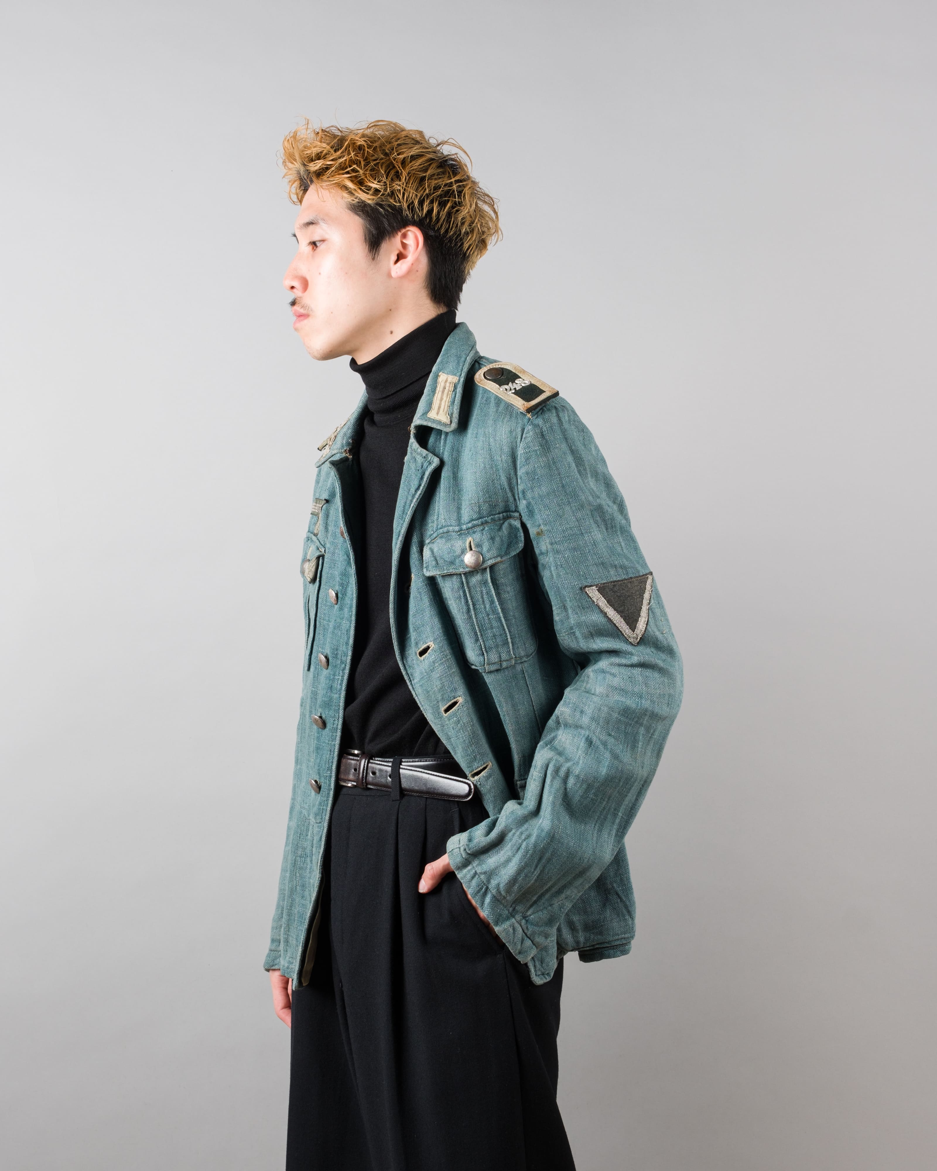 【~40's】WWII German Army Turquoise Green Drillich HBT Linen Summer Field Jacket "Wehrmacht"