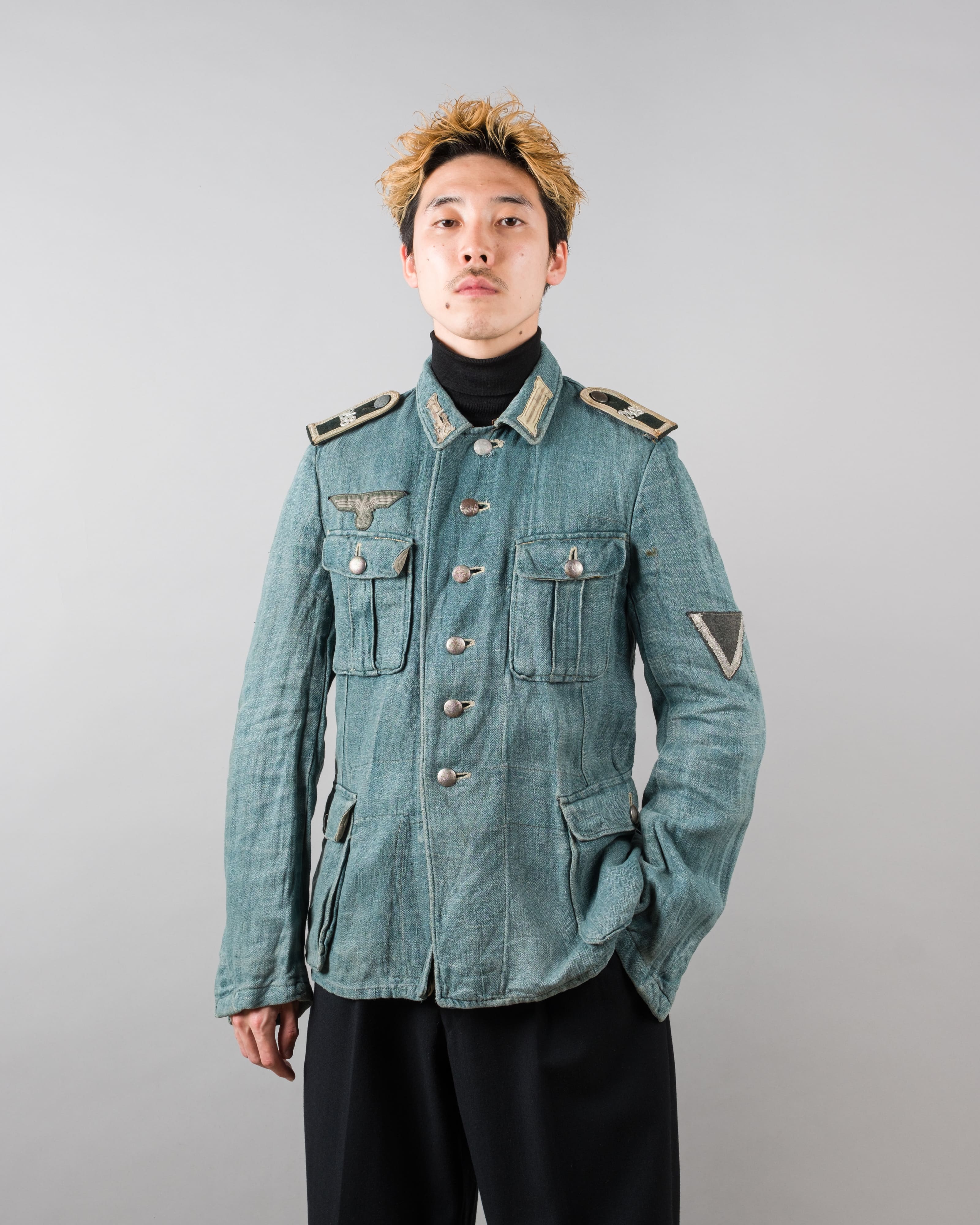 【~40's】WWII German Army Turquoise Green Drillich HBT Linen Summer Field Jacket "Wehrmacht"