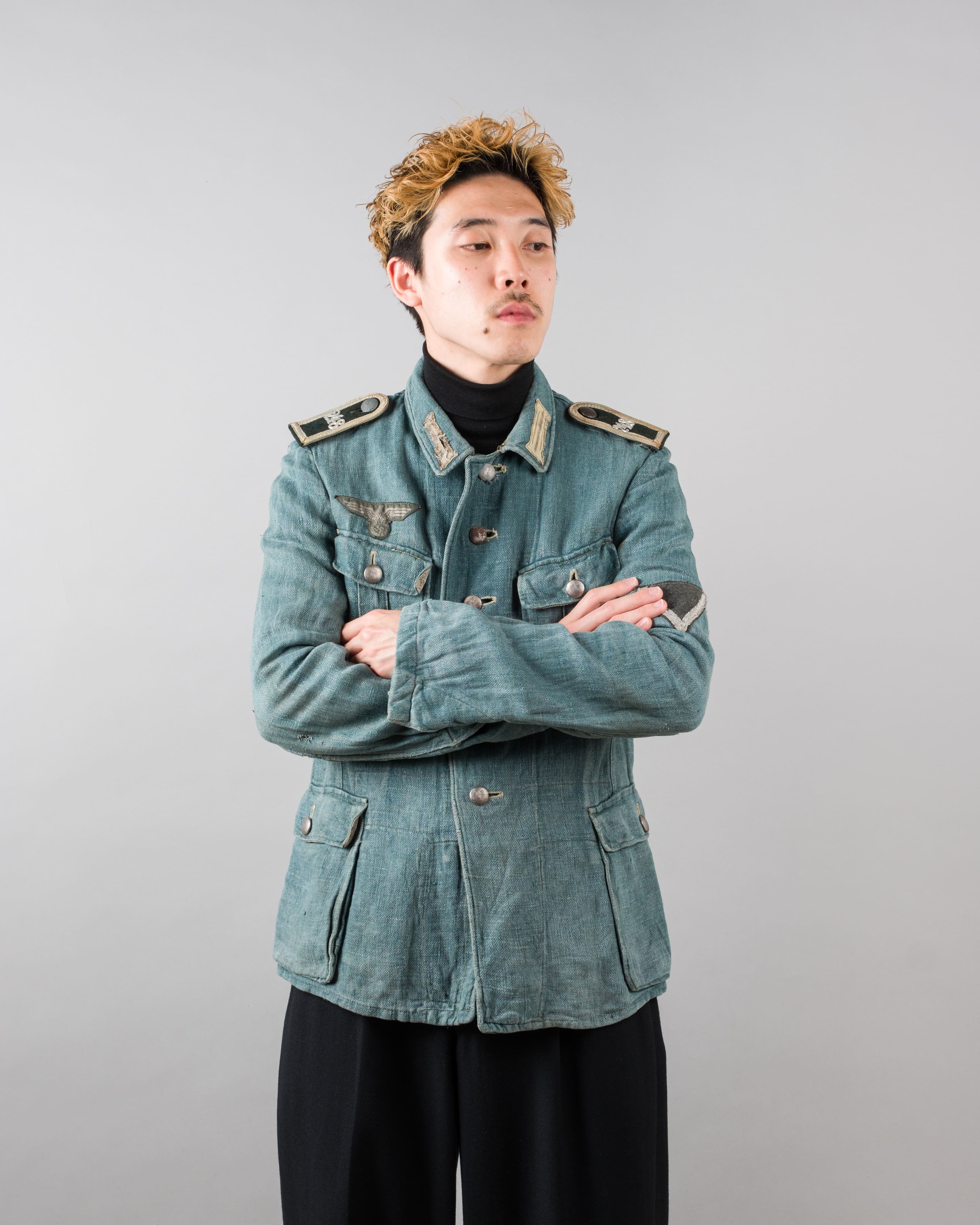 【~40's】WWII German Army Turquoise Green Drillich HBT Linen Summer Field Jacket "Wehrmacht"