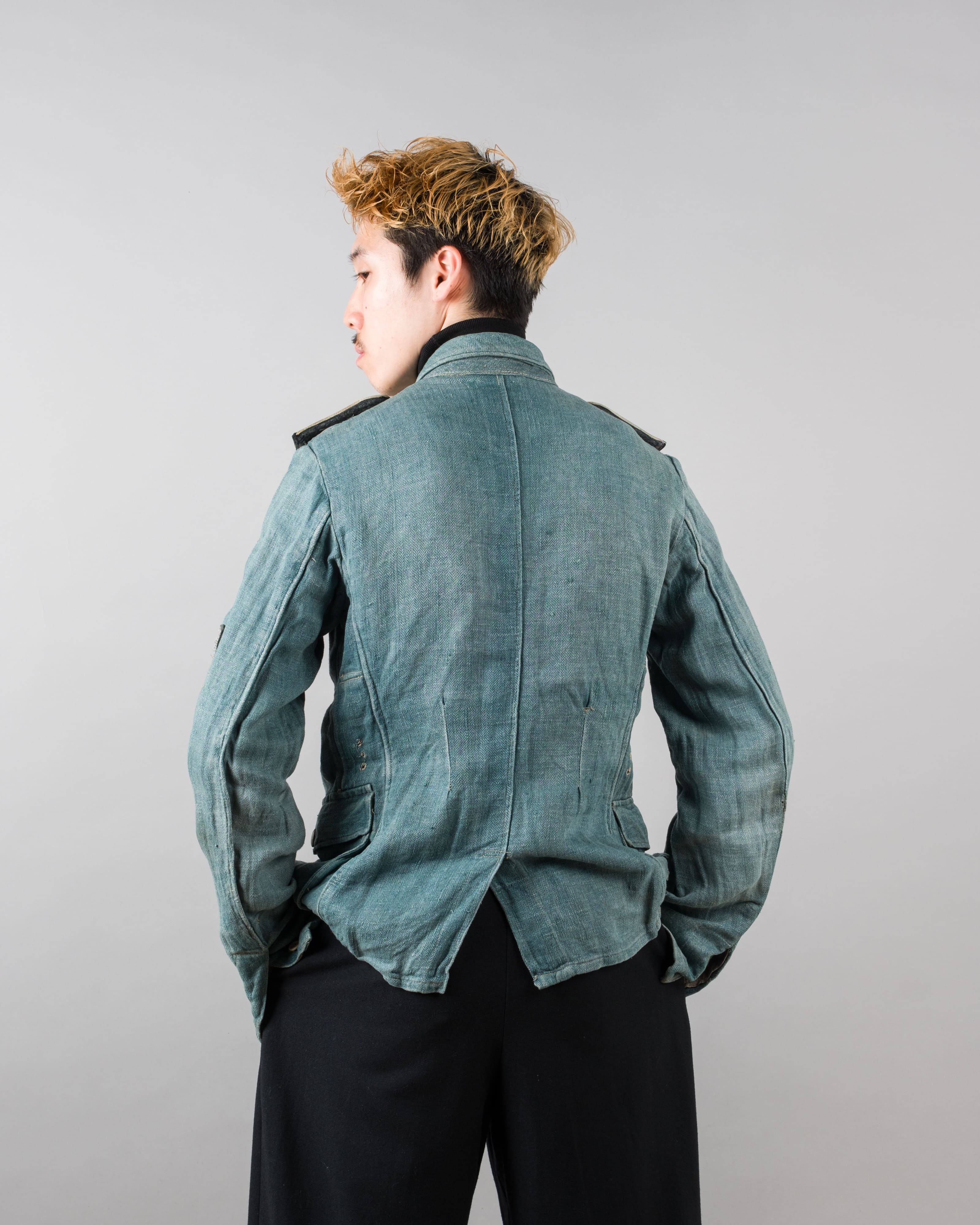 【~40's】WWII German Army Turquoise Green Drillich HBT Linen Summer Field Jacket "Wehrmacht"