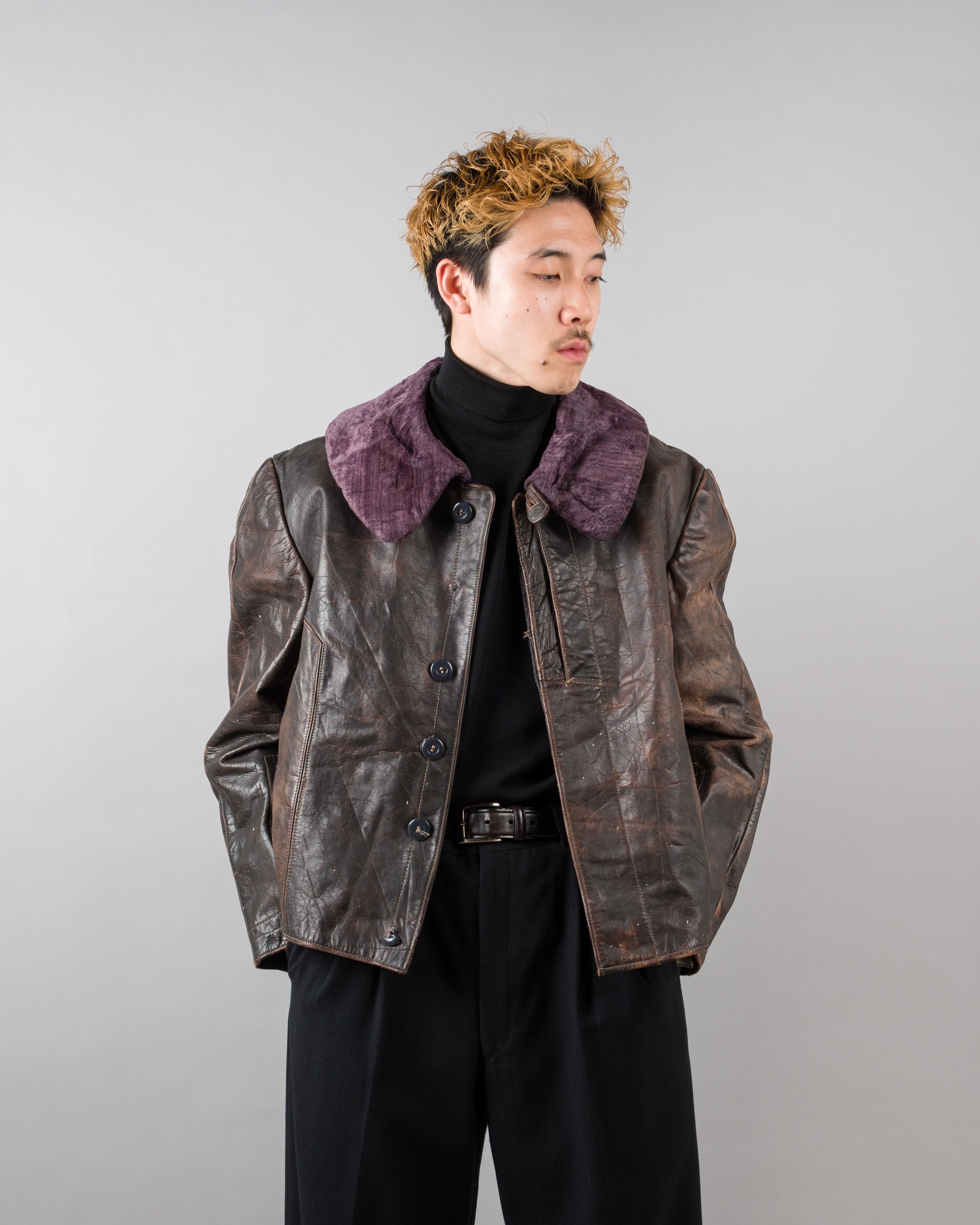 【~40's】WWII German Air Force Elite Jet Fighter Winter Leather Flight Jacket "Luftwaffe"