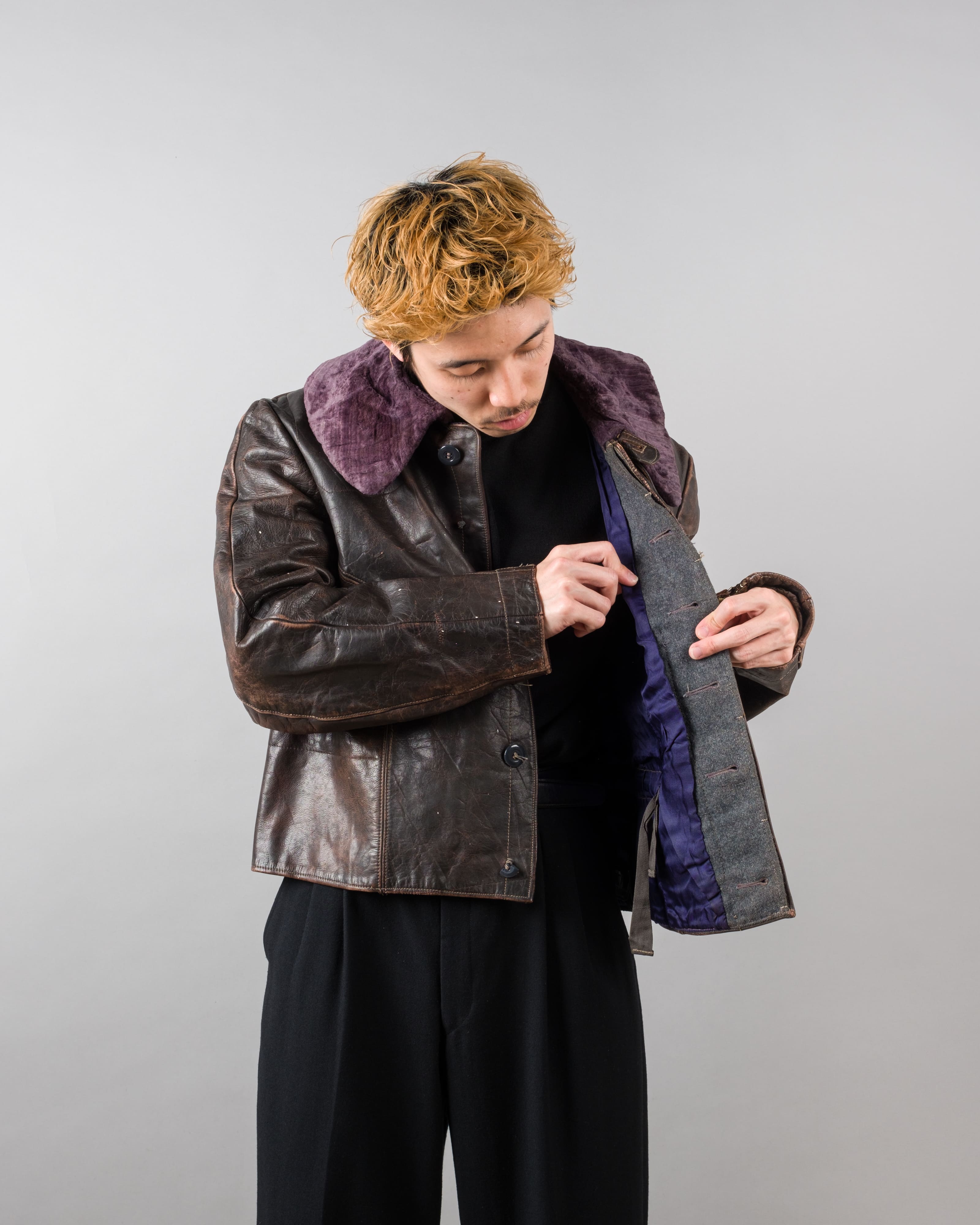 【~40's】WWII German Air Force Elite Jet Fighter Winter Leather Flight Jacket "Luftwaffe"