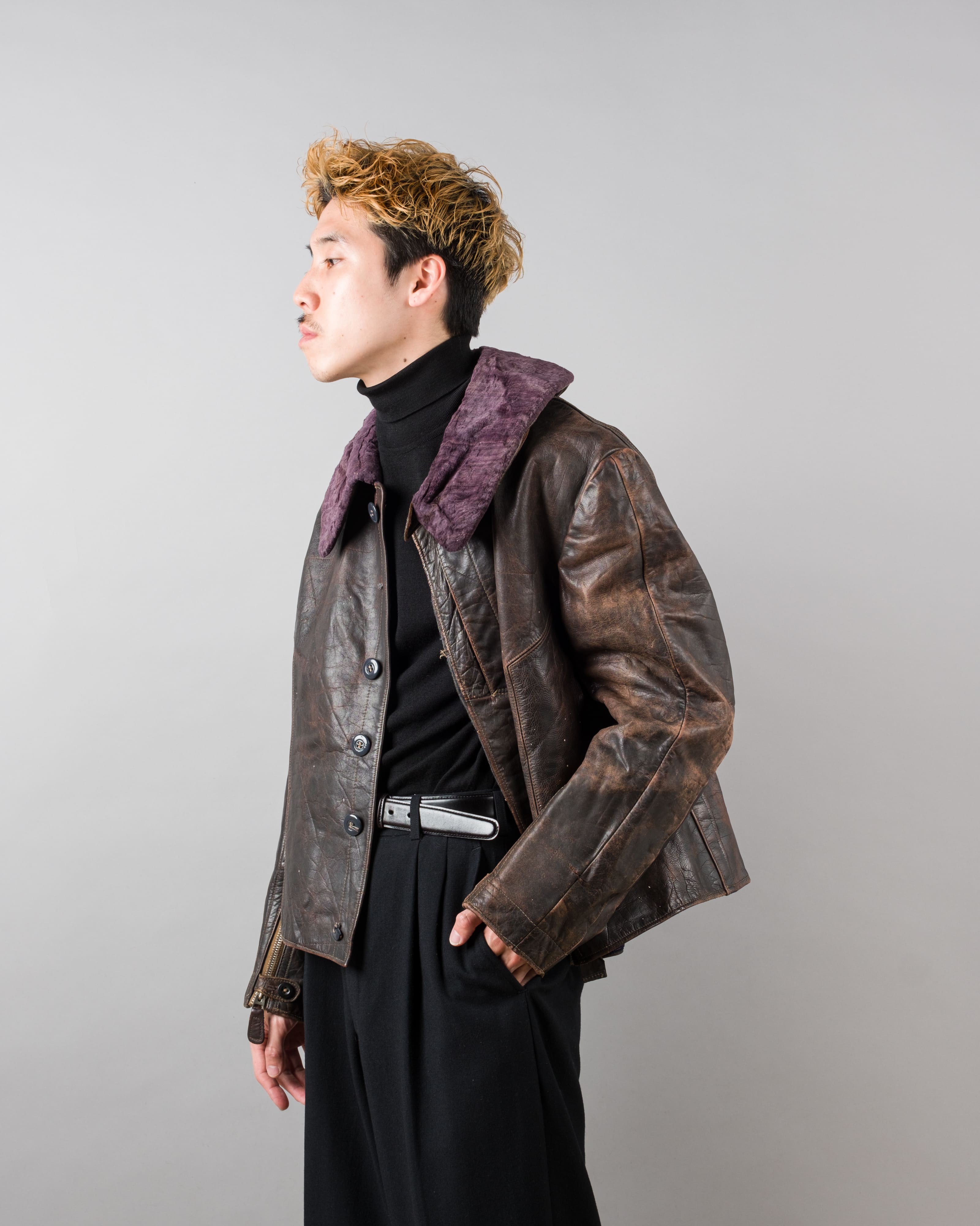 【~40's】WWII German Air Force Elite Jet Fighter Winter Leather Flight Jacket "Luftwaffe"