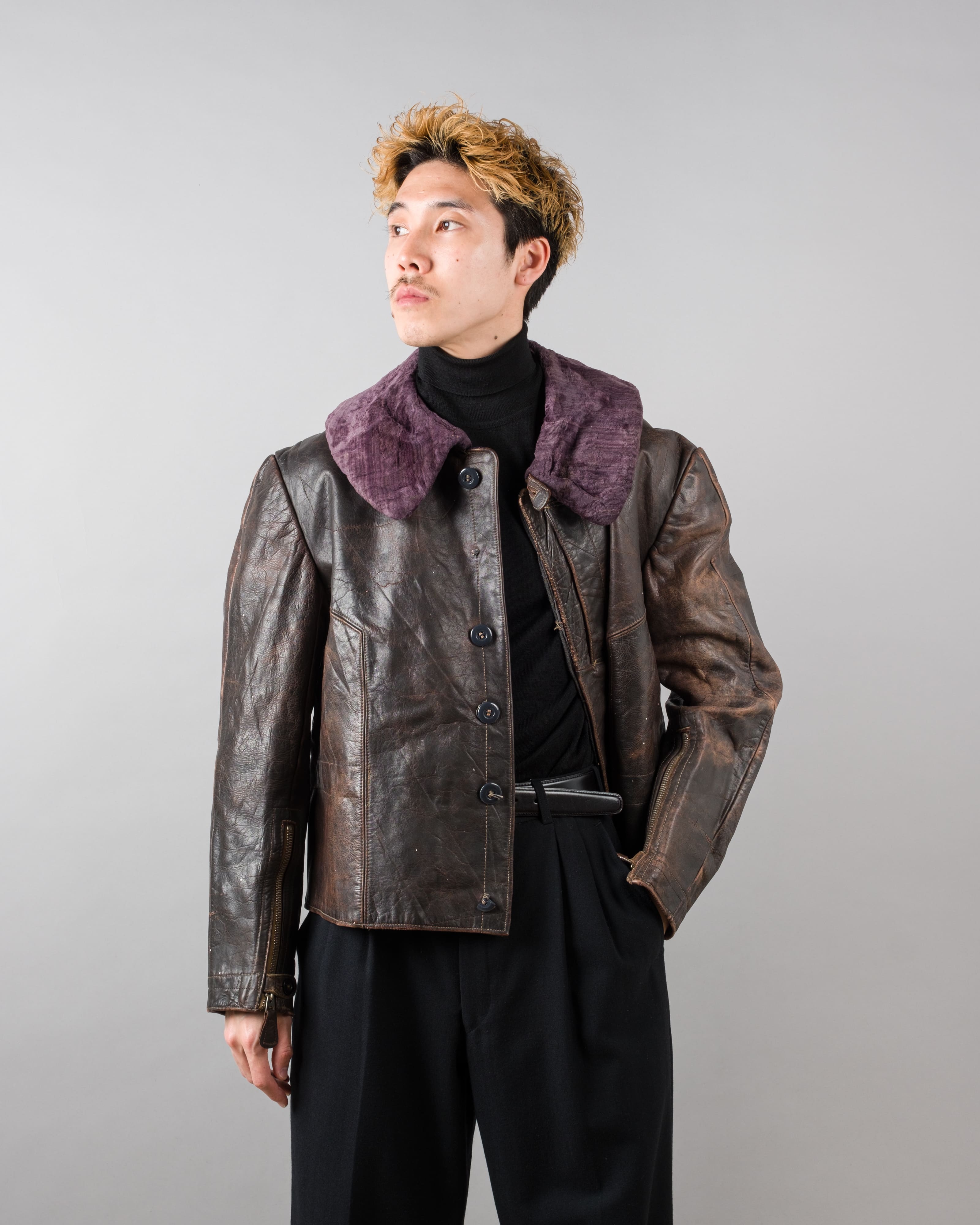 【~40's】WWII German Air Force Elite Jet Fighter Winter Leather Flight Jacket "Luftwaffe"