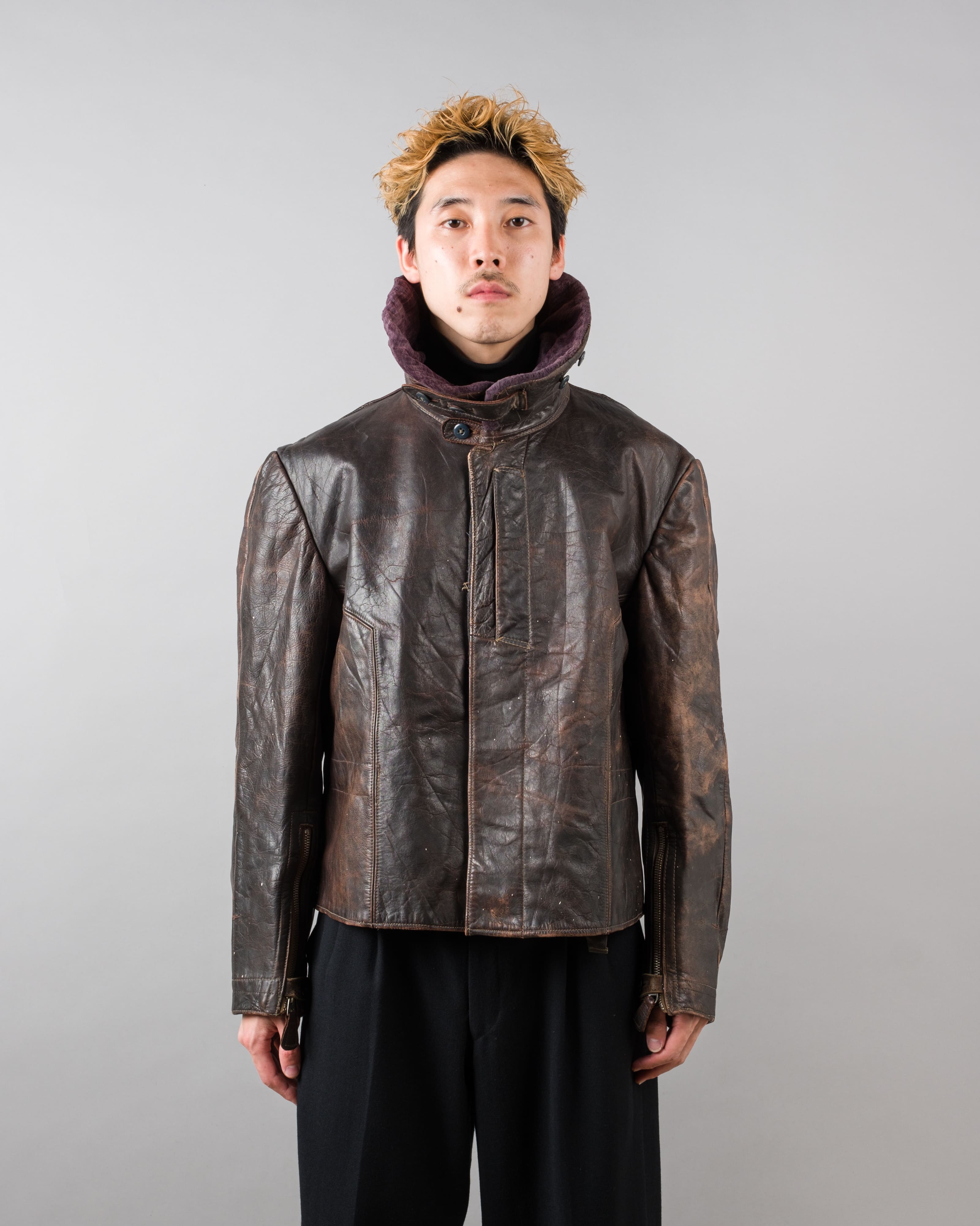 【~40's】WWII German Air Force Elite Jet Fighter Winter Leather Flight Jacket "Luftwaffe"