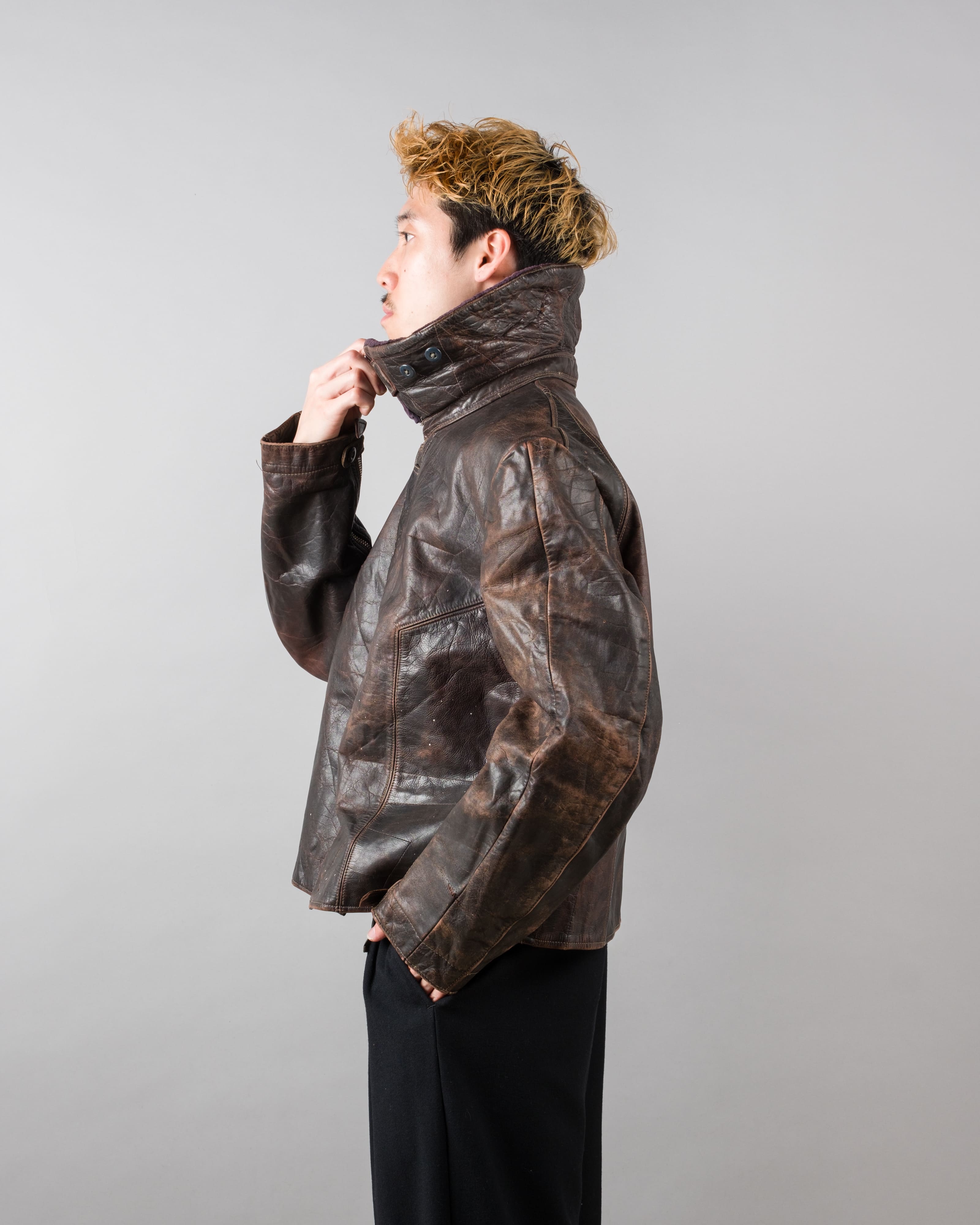 【~40's】WWII German Air Force Elite Jet Fighter Winter Leather Flight Jacket "Luftwaffe"