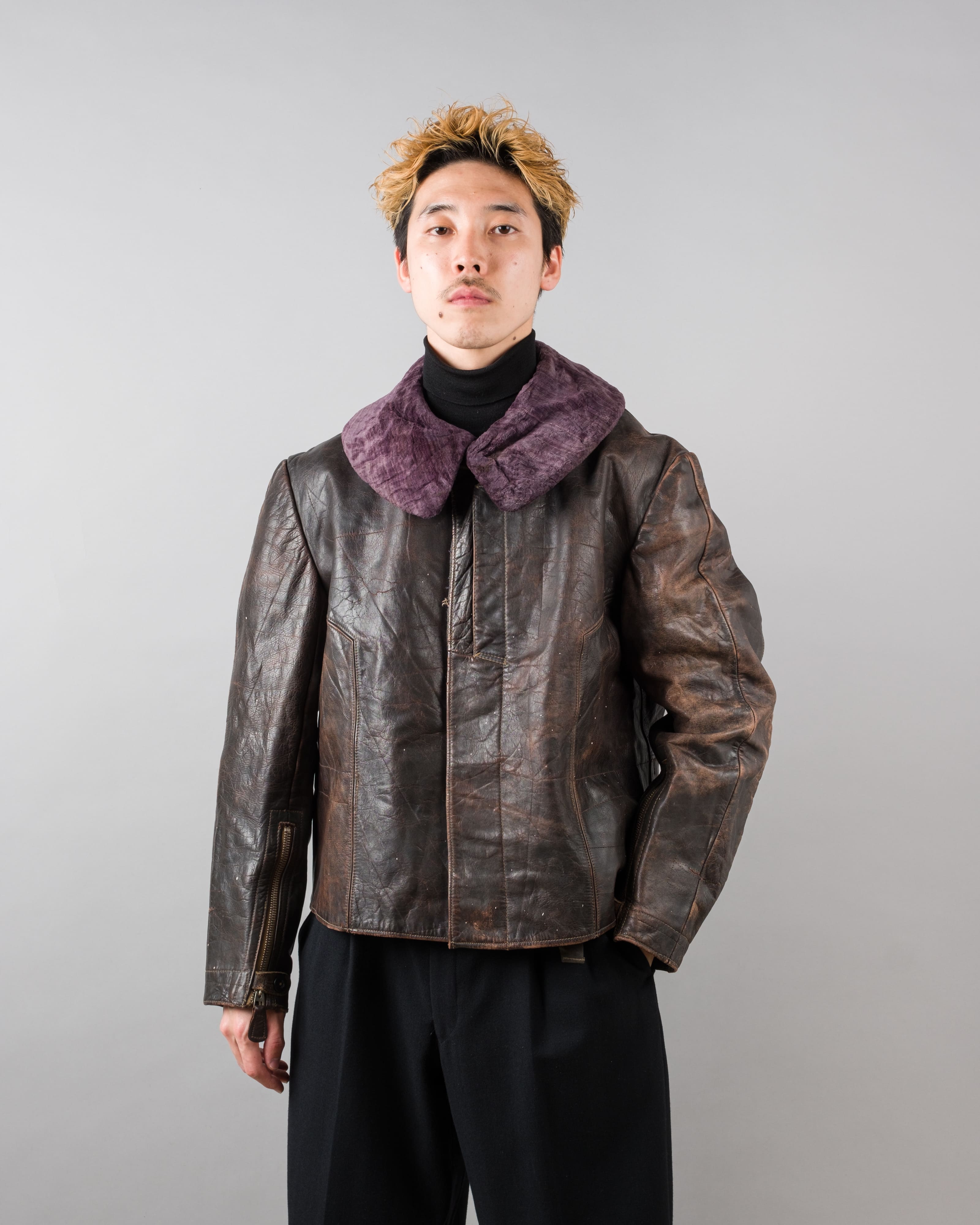 【~40's】WWII German Air Force Elite Jet Fighter Winter Leather Flight Jacket "Luftwaffe"