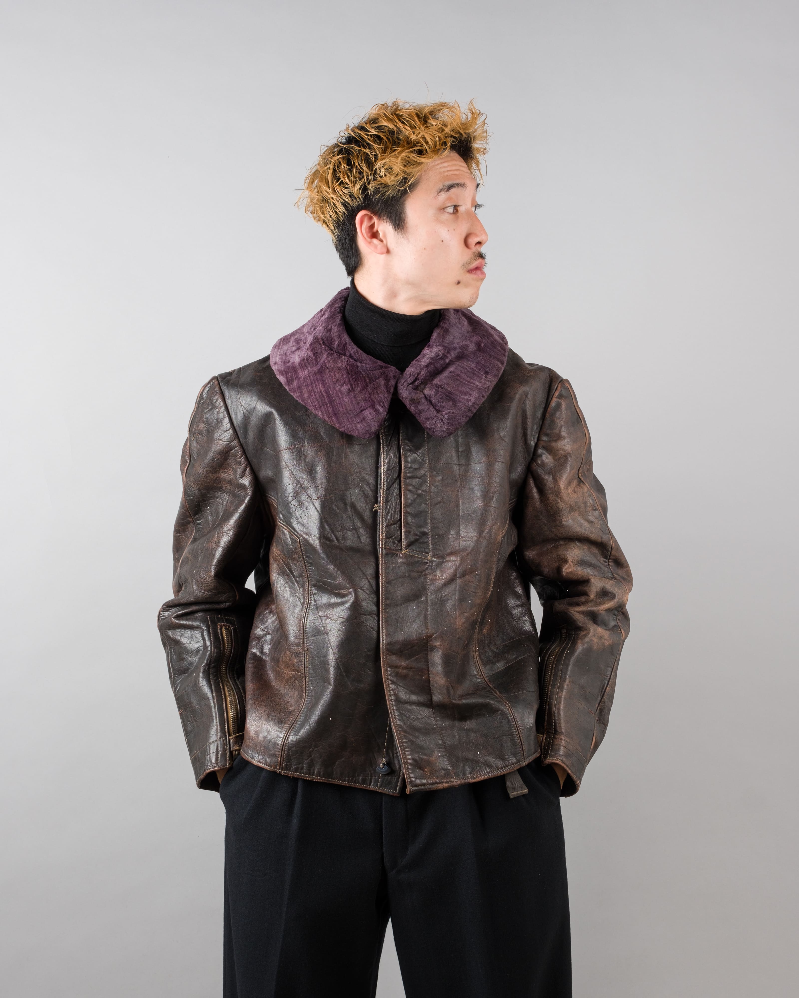 【~40's】WWII German Air Force Elite Jet Fighter Winter Leather Flight Jacket "Luftwaffe"