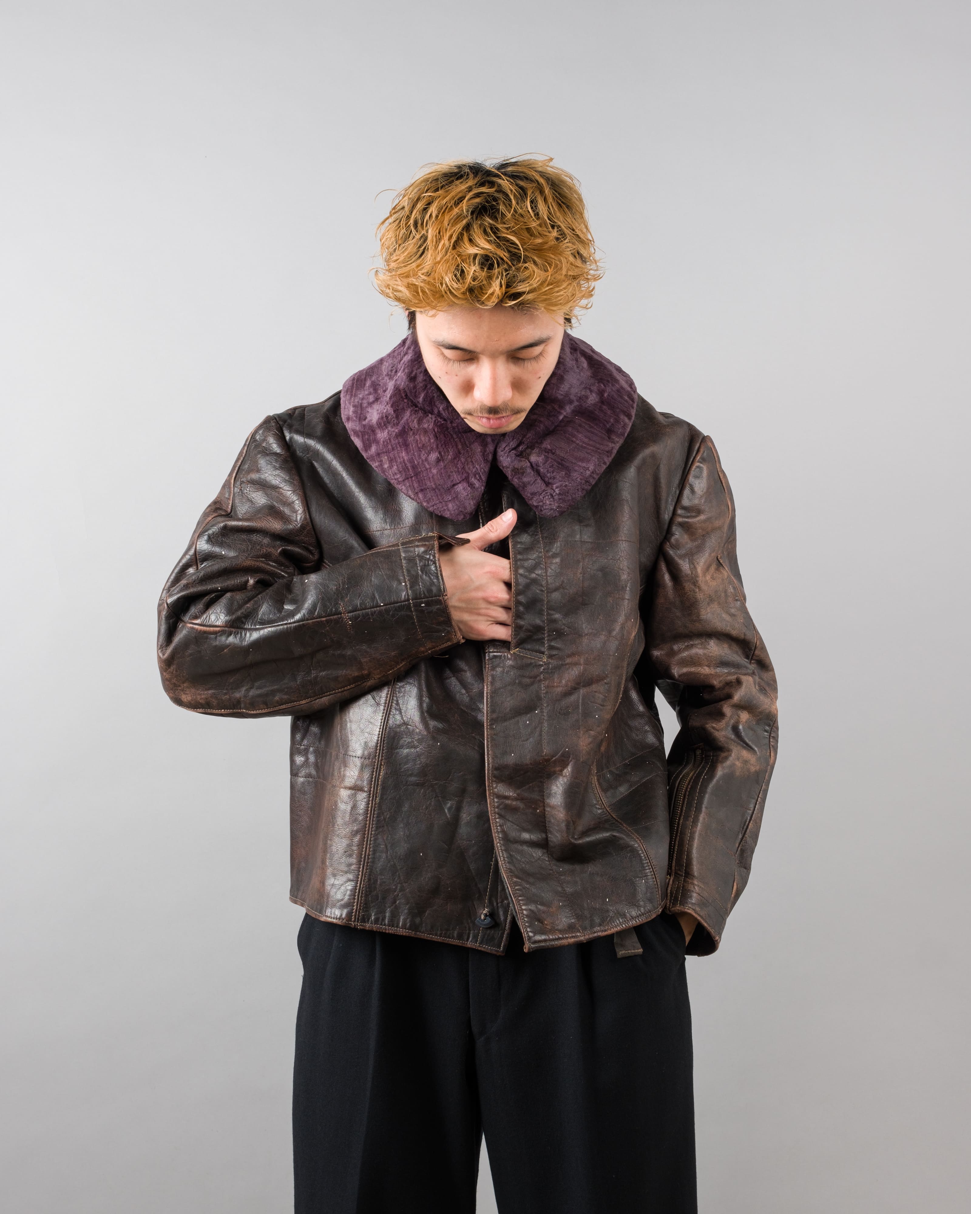 【~40's】WWII German Air Force Elite Jet Fighter Winter Leather Flight Jacket "Luftwaffe"