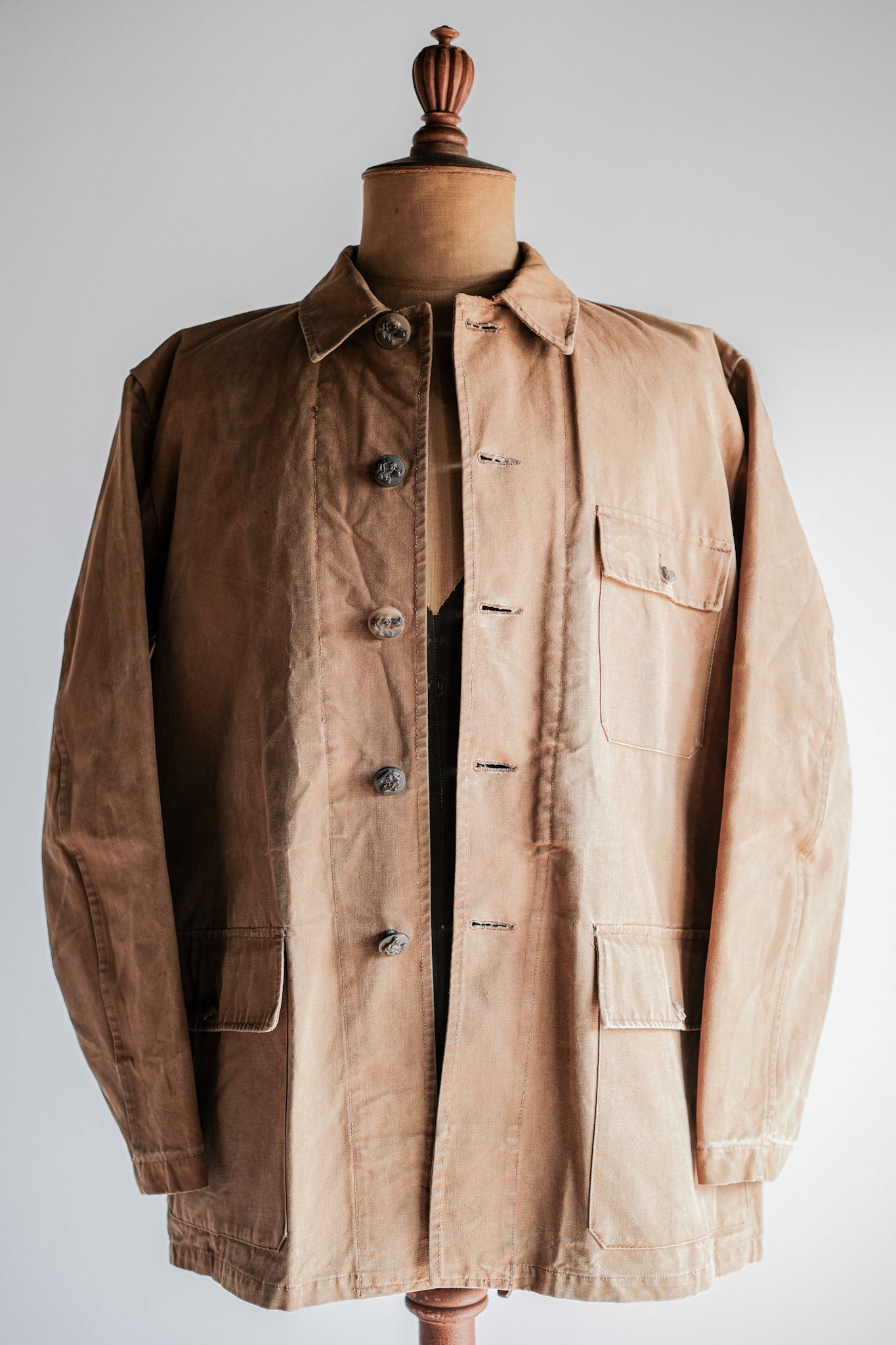 【~50's】French Vintage Cotton Canvas Hunting Jacket Size.46 "Le Mont St. Michel"