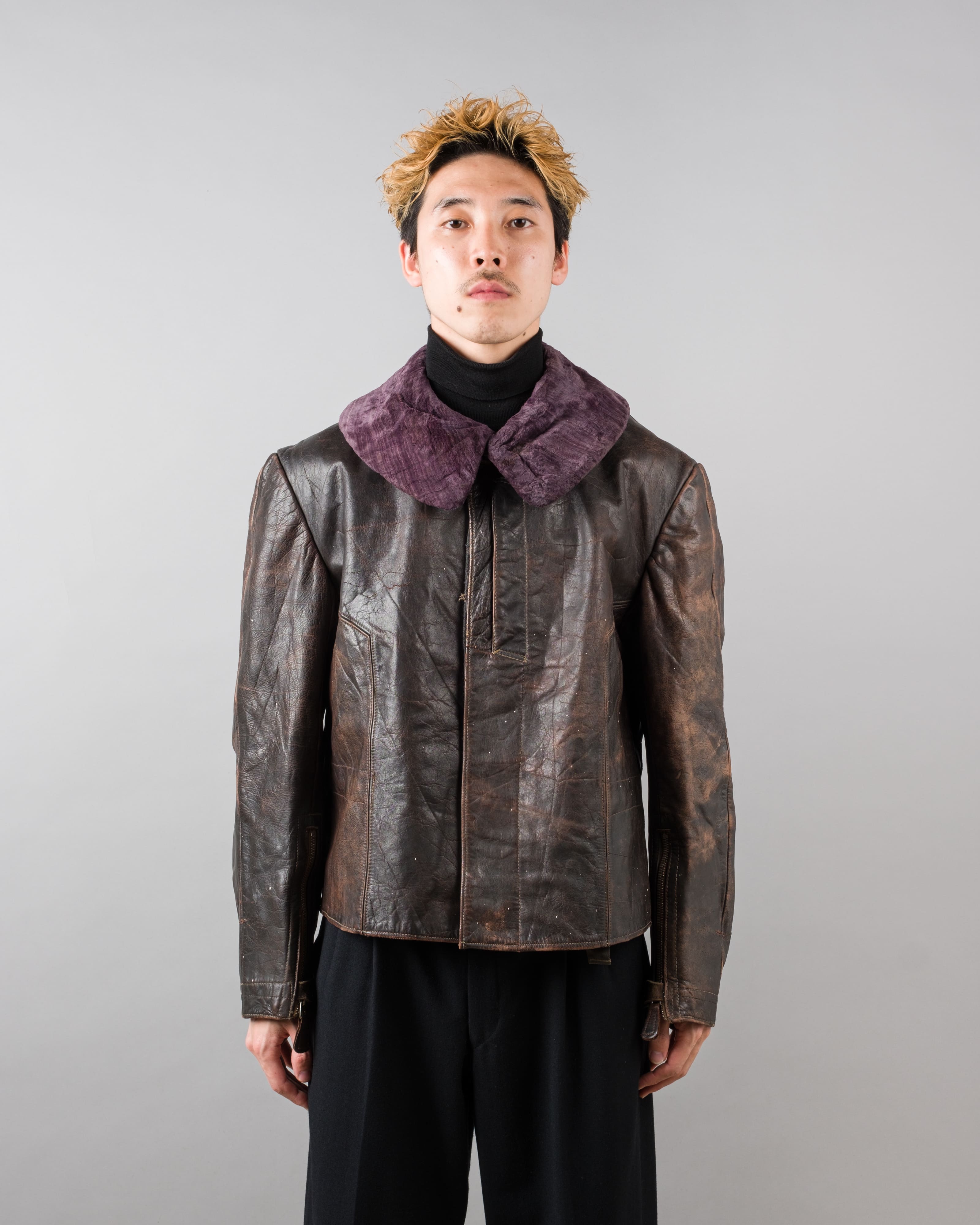 【~40's】WWII German Air Force Elite Jet Fighter Winter Leather Flight Jacket "Luftwaffe"