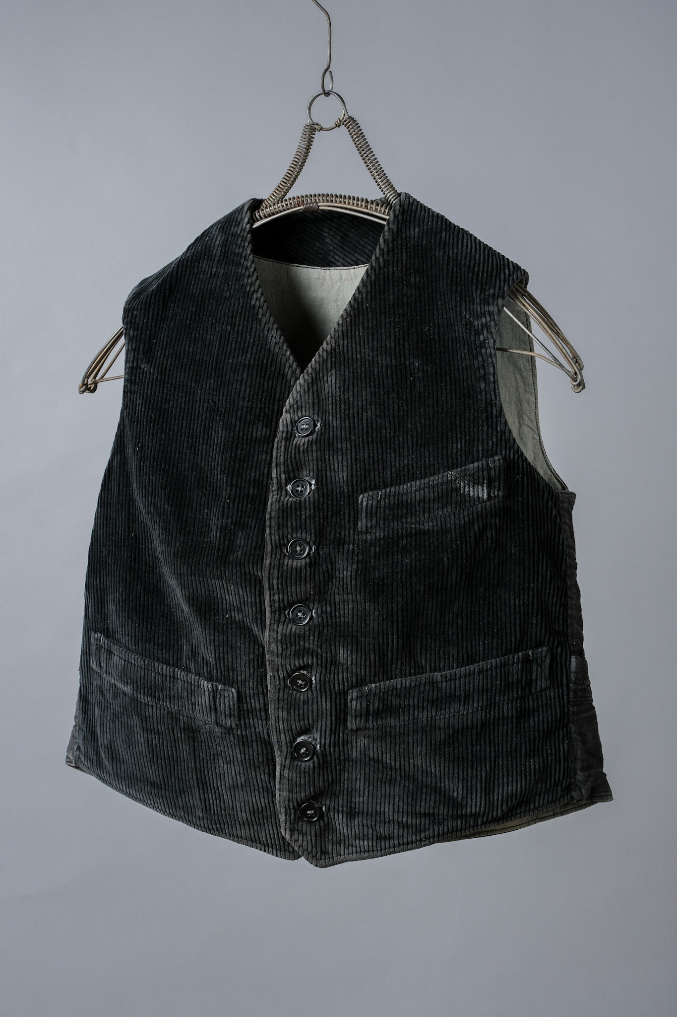 【~40's】French Vintage Black Corduroy Work Gilet "Adolphe Lafont"