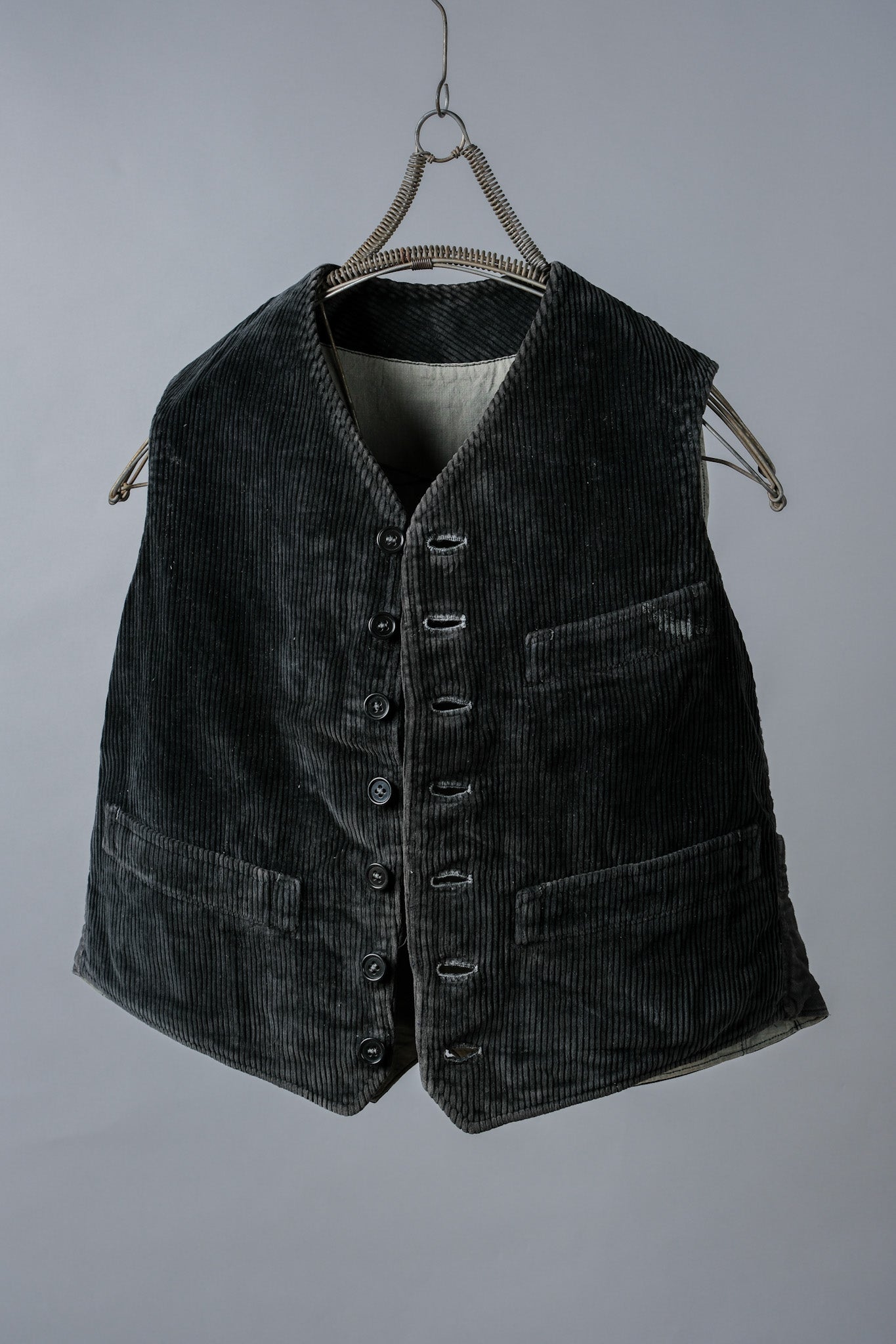 【~40's】French Vintage Black Corduroy Work Gilet "Adolphe Lafont"