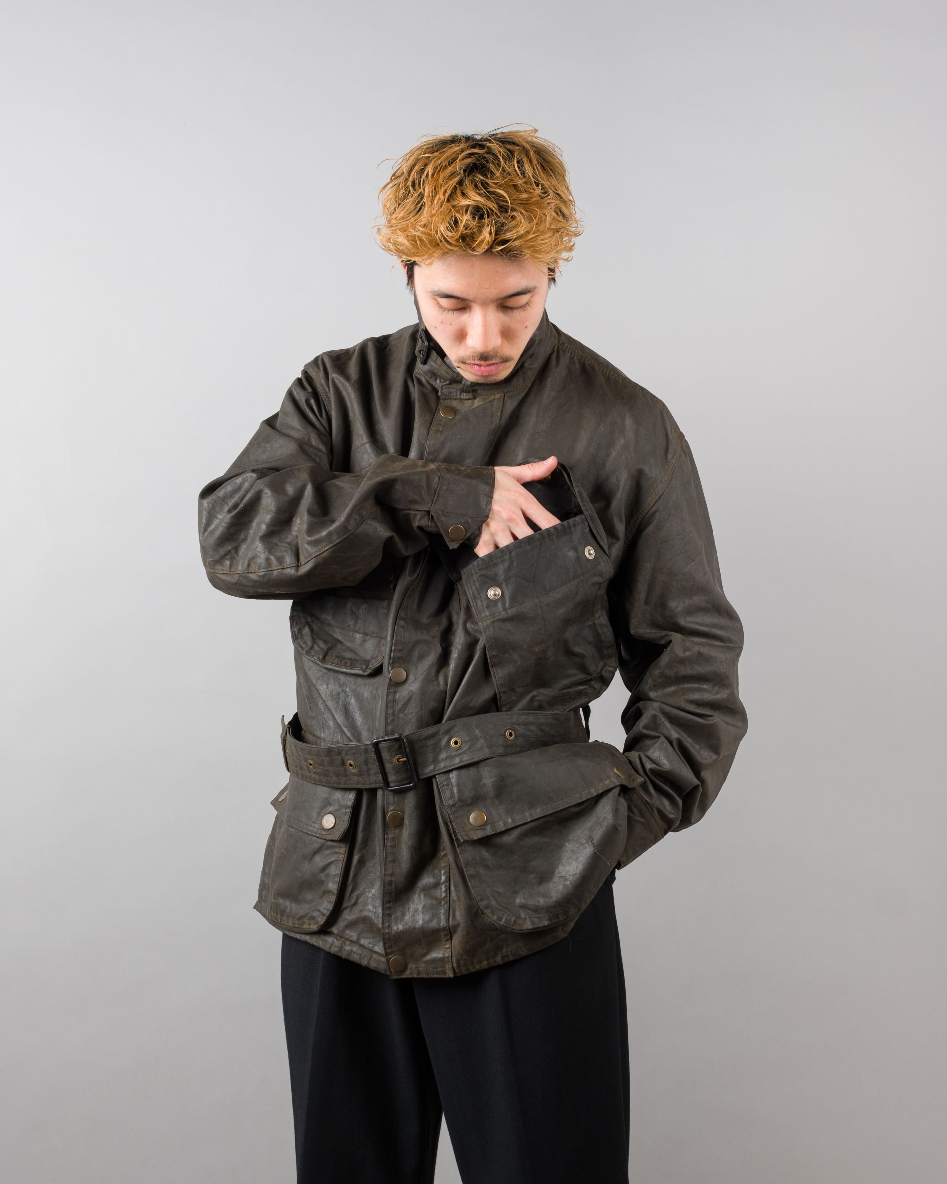 【~60's】Vintage Barbour Waxed Cotton Jacket "INTERNATIONAL SUIT" White Label Size.44