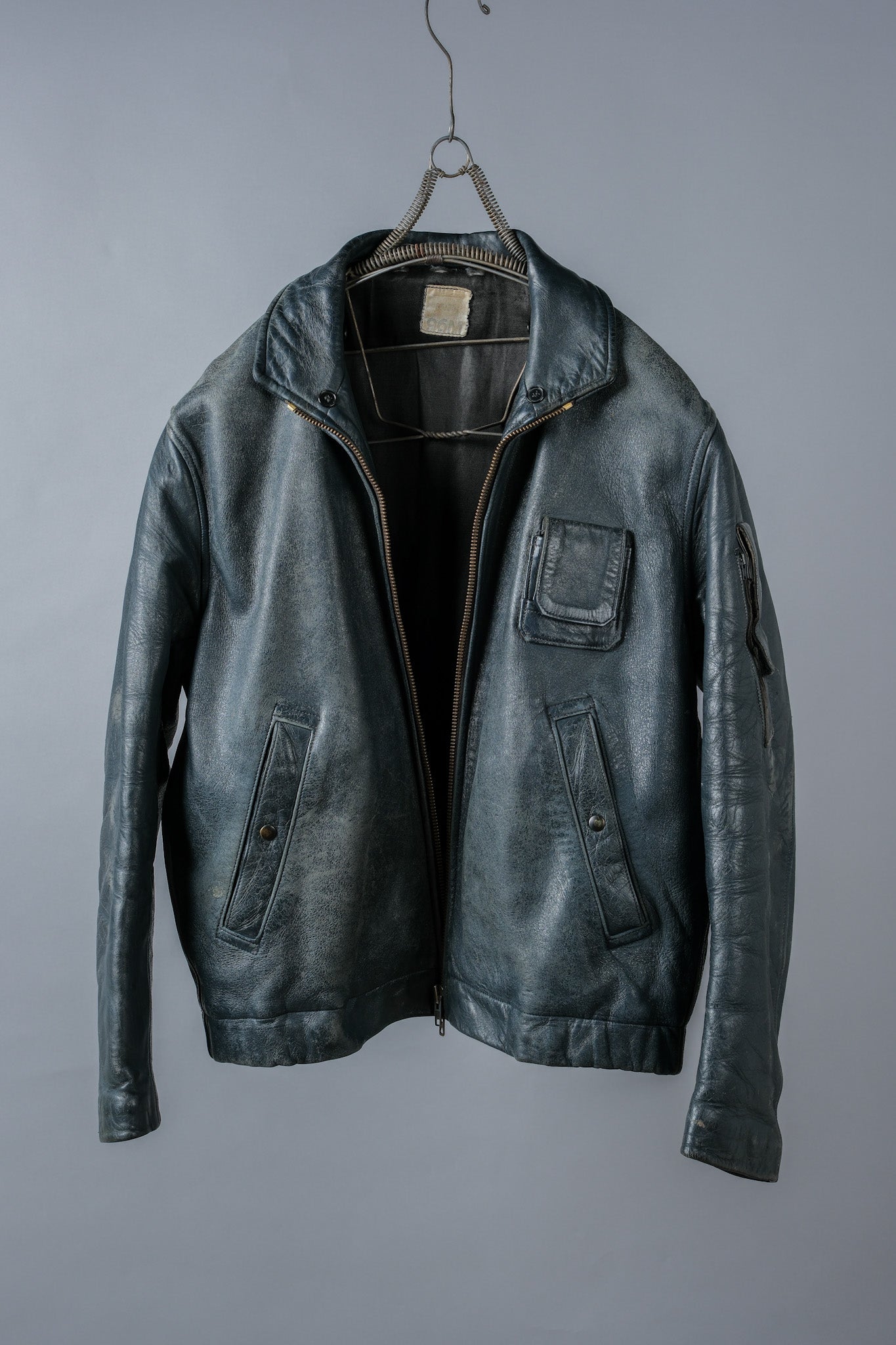 【~70's】French Air Force Pilot Leather Jacket Size.96M