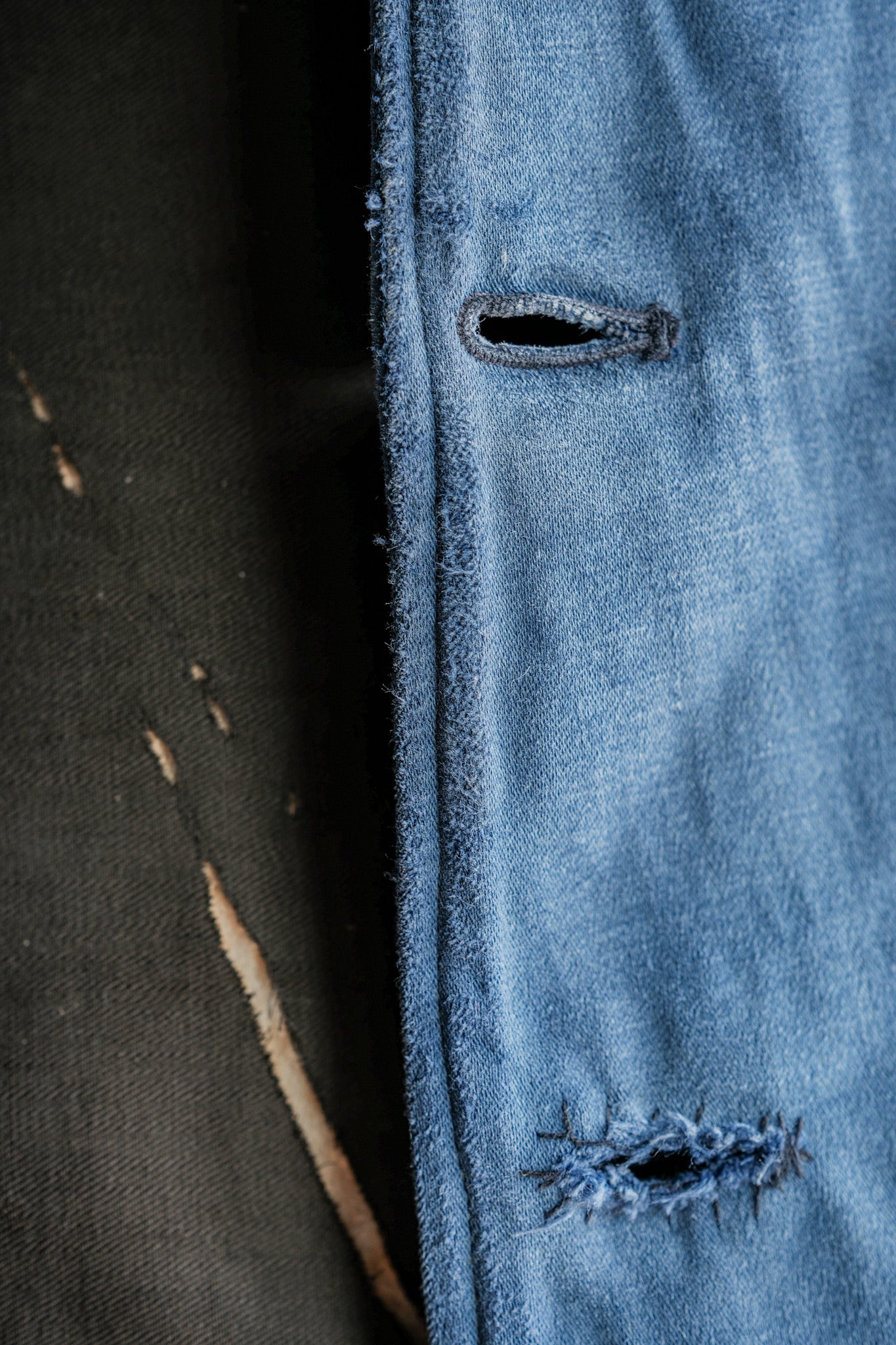 【~20's】French Vintage Blue Moleskin Double Breasted Work Jacket "Adolphe Lafont"