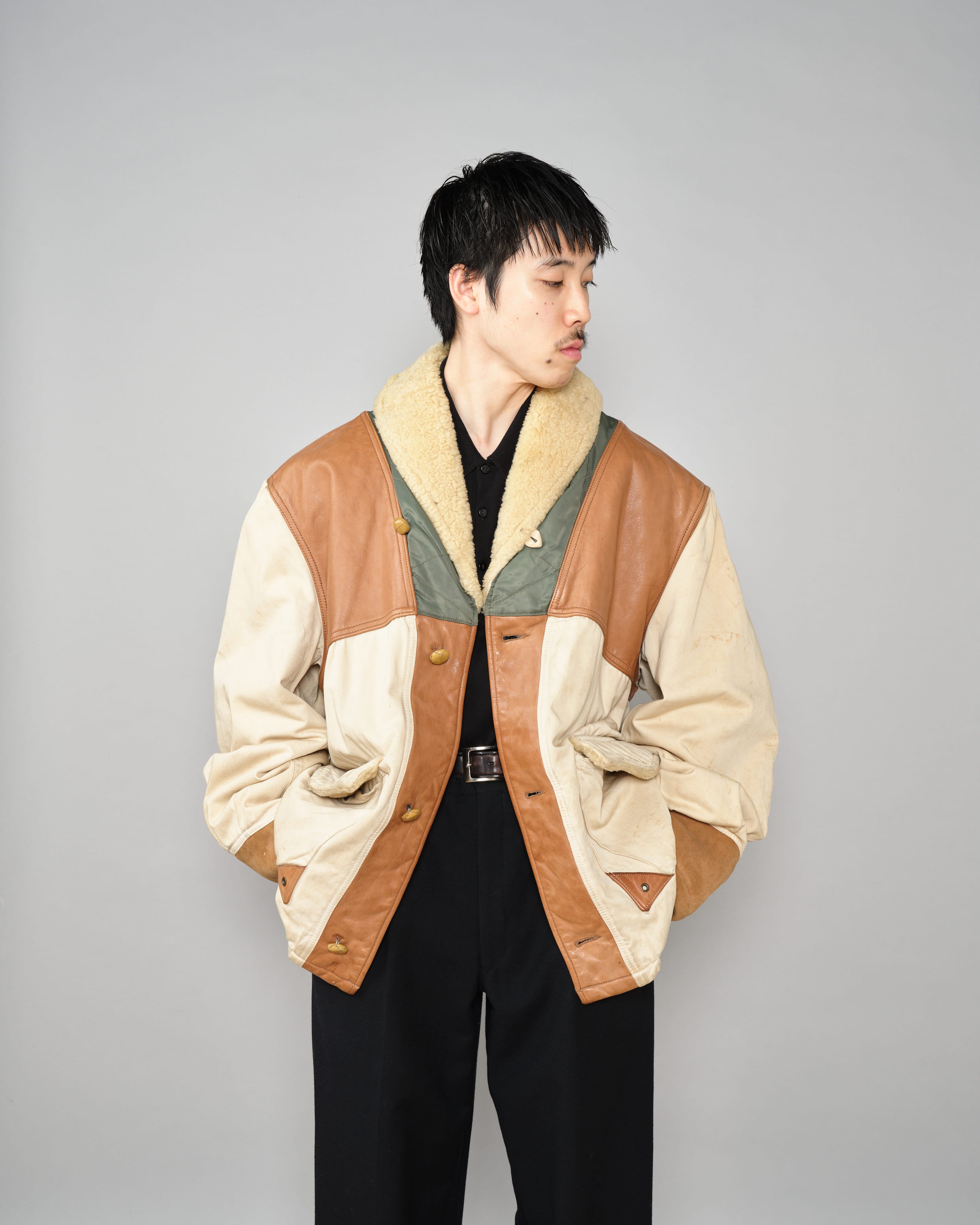 【~80's】Old CHEVIGNON Switching Design Shawl Collar Jacket Size.XL