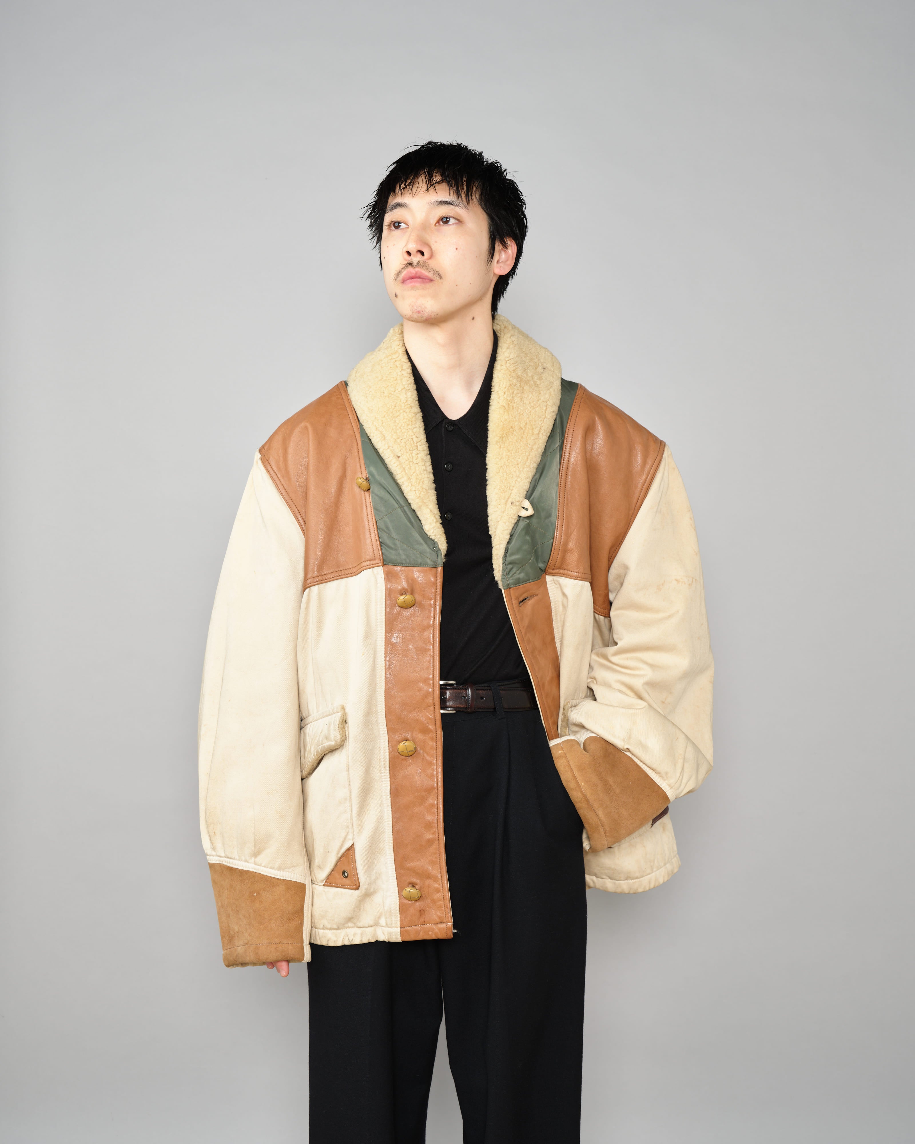 【~80's】Old CHEVIGNON Switching Design Shawl Collar Jacket Size.XL