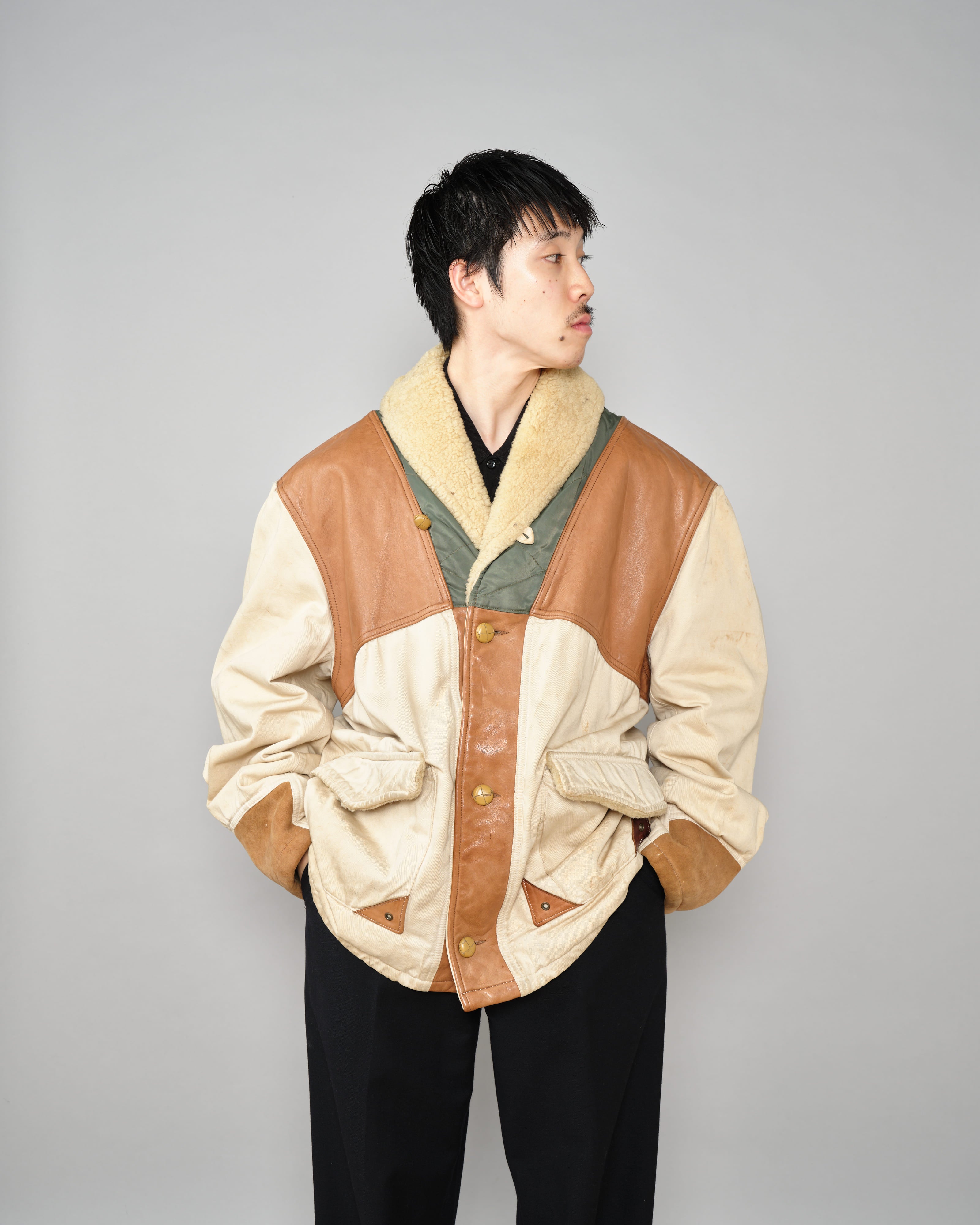 【~80's】Old CHEVIGNON Switching Design Shawl Collar Jacket Size.XL