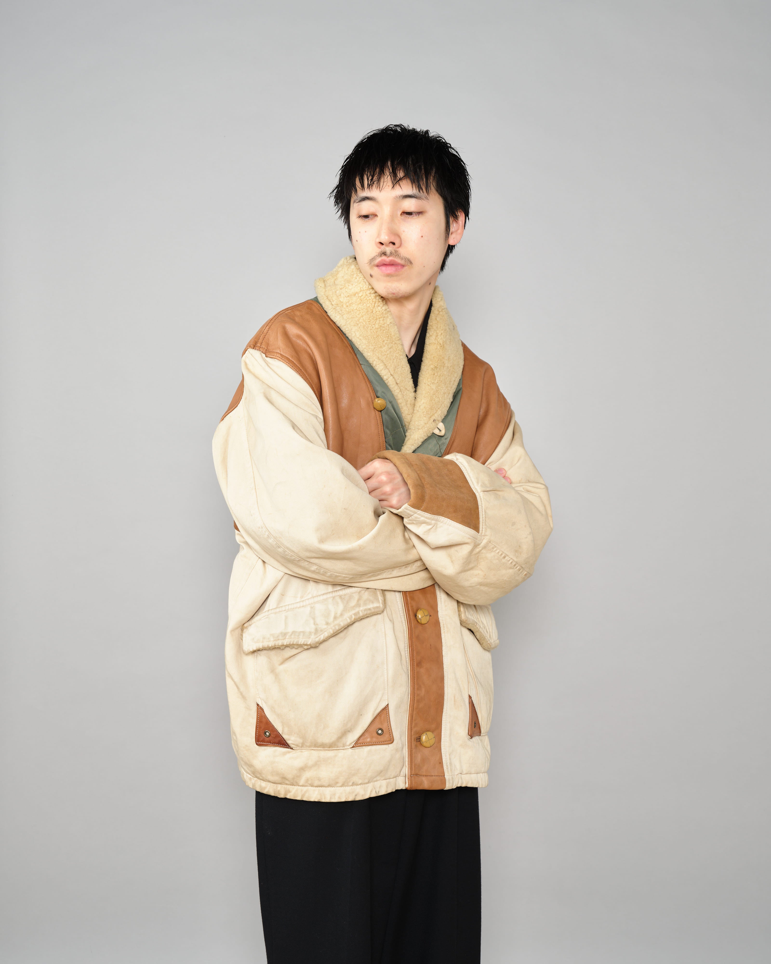 【~80's】Old CHEVIGNON Switching Design Shawl Collar Jacket Size.XL