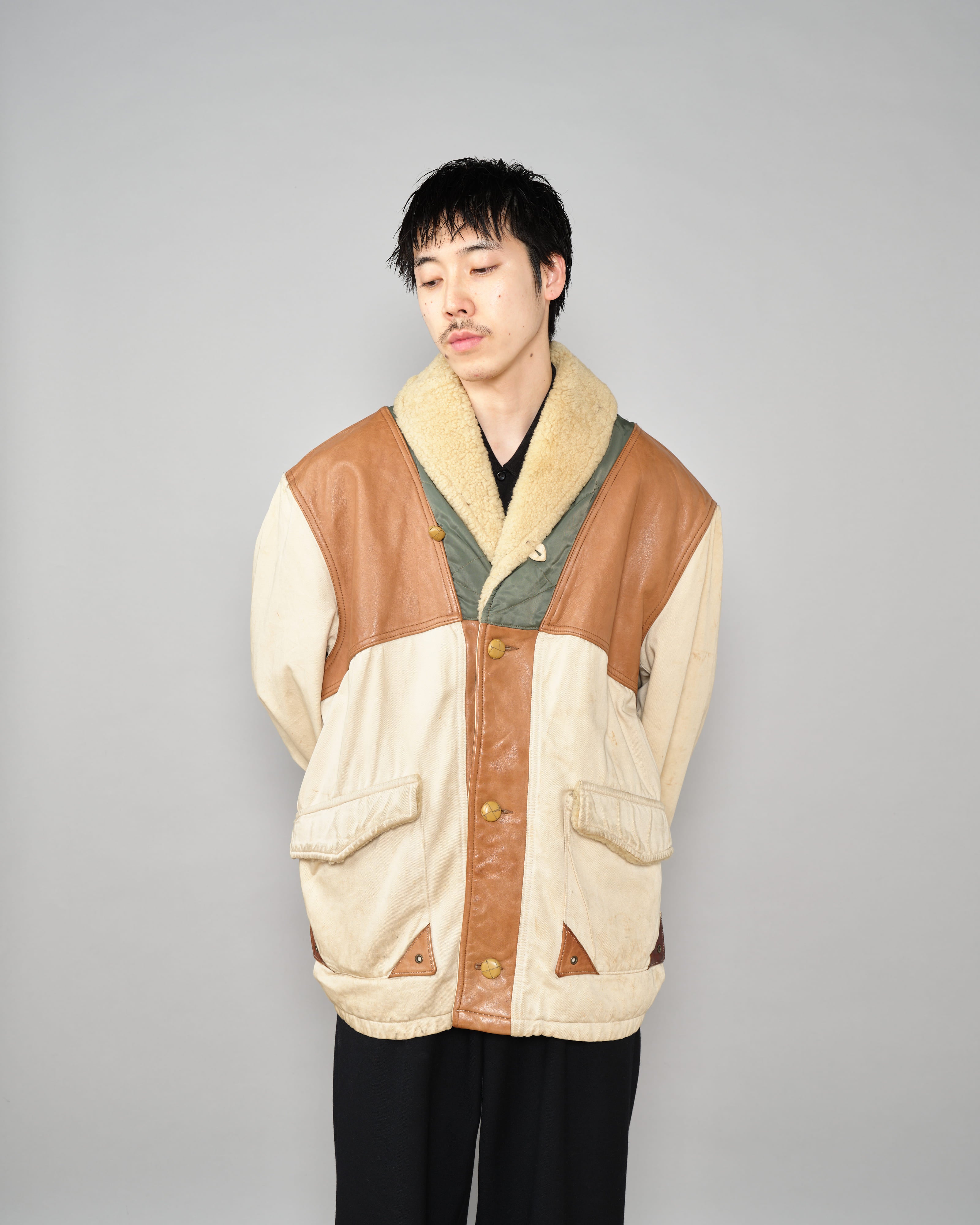 【~80's】Old CHEVIGNON Switching Design Shawl Collar Jacket Size.XL