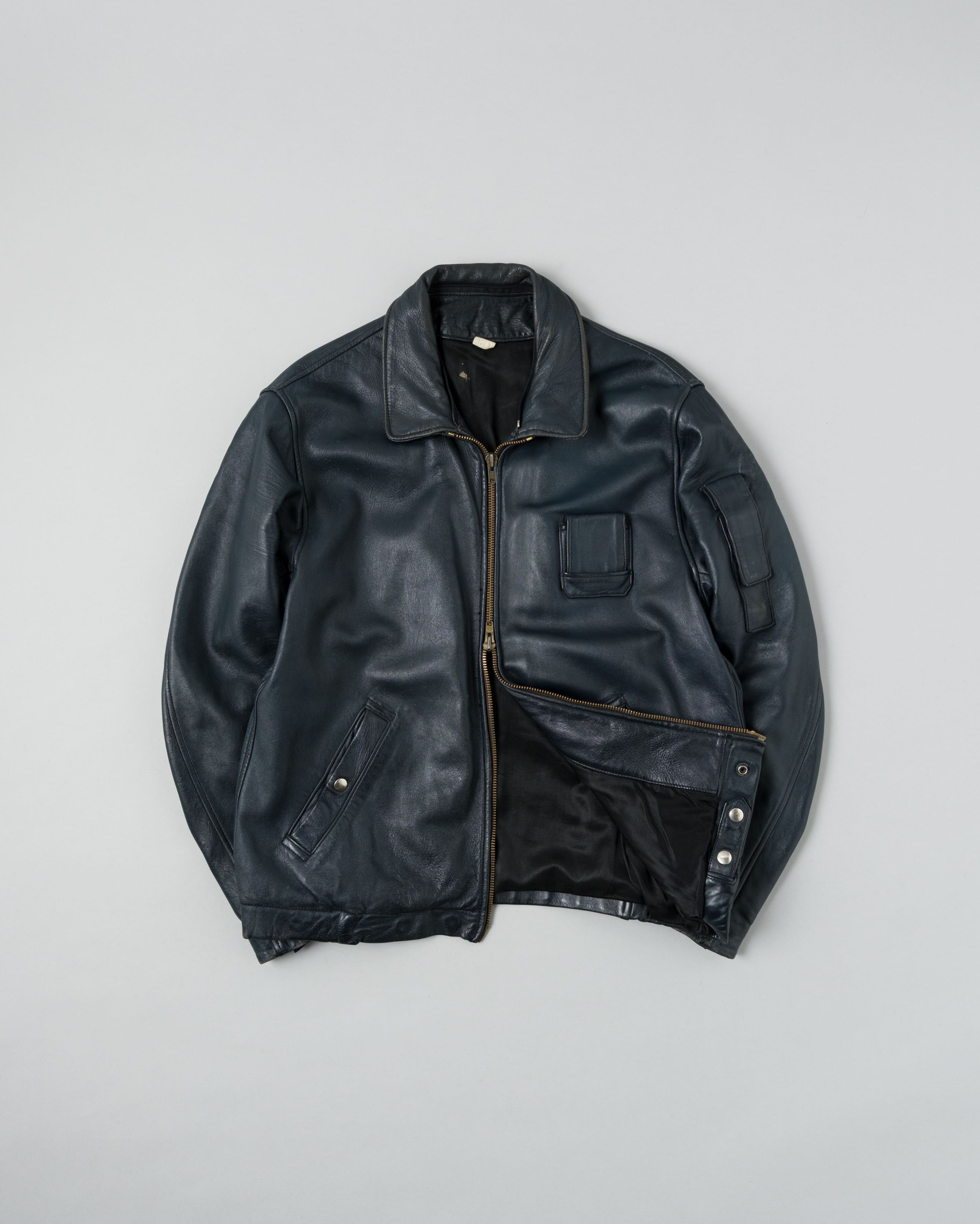 【~70's】French Air Force Pilot Leather Jacket Size.100X