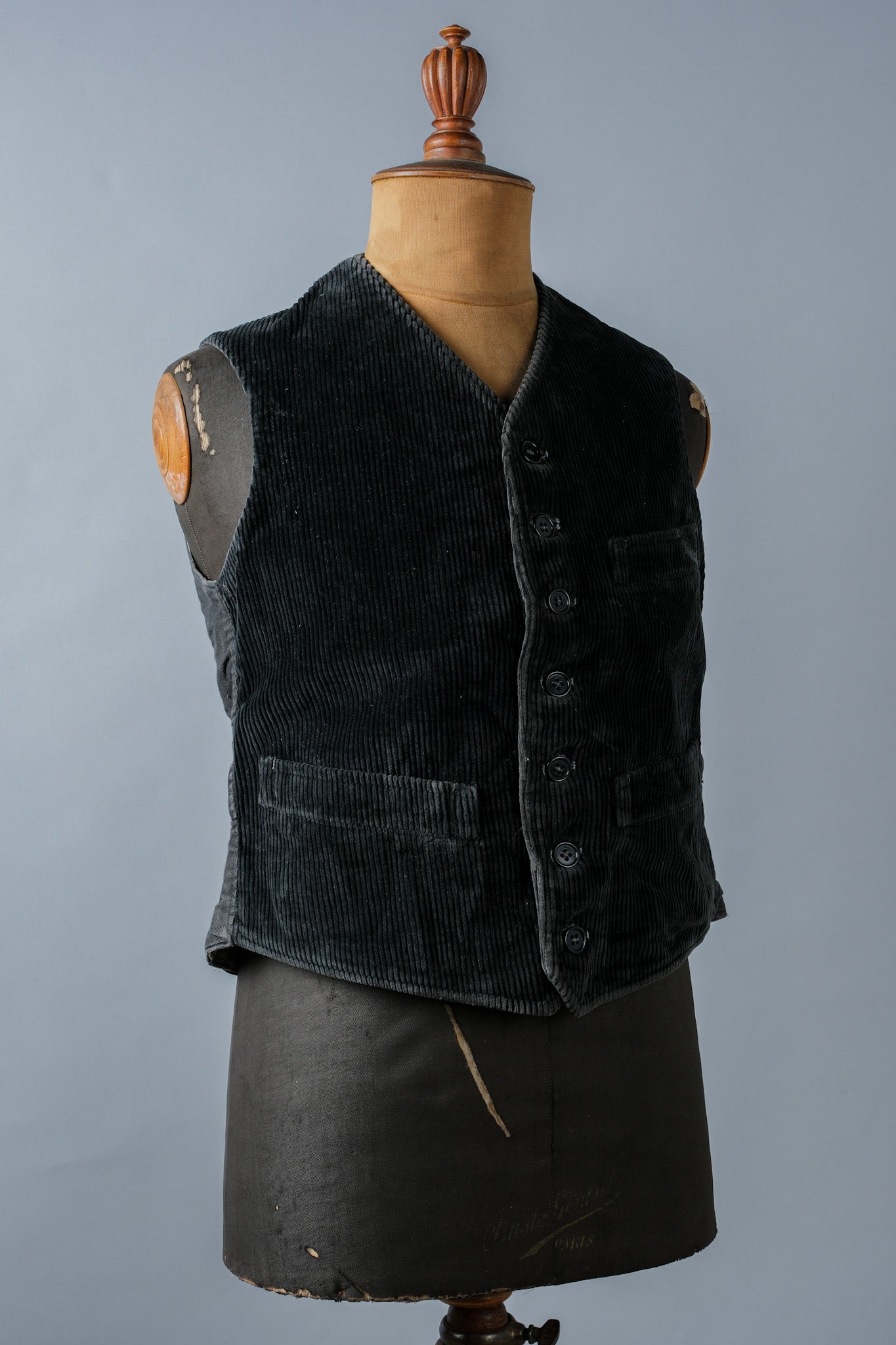 【~40's】French Vintage Black Corduroy Work Gilet "Adolphe Lafont"